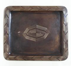 Fernand Grange French Art Deco Brass and Silver Dinanderie Tray