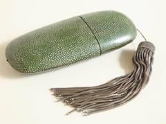 French Indo-Chinese Green Shagreen Eyeglass Case with Steel Bullion Tassel