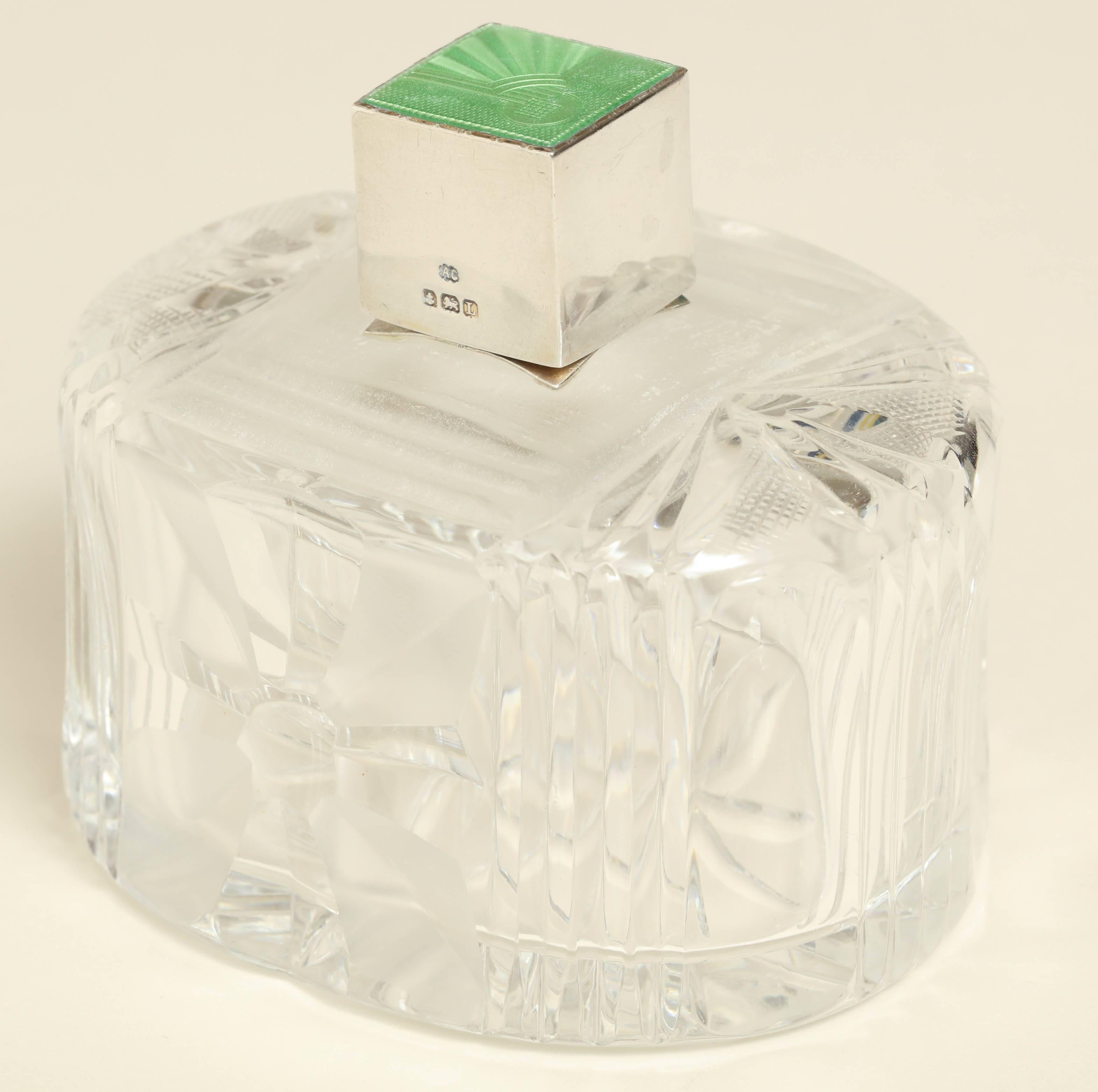 20th Century Albert Carter English Art Deco Crystal and Sterling Silver Scent Bottle
