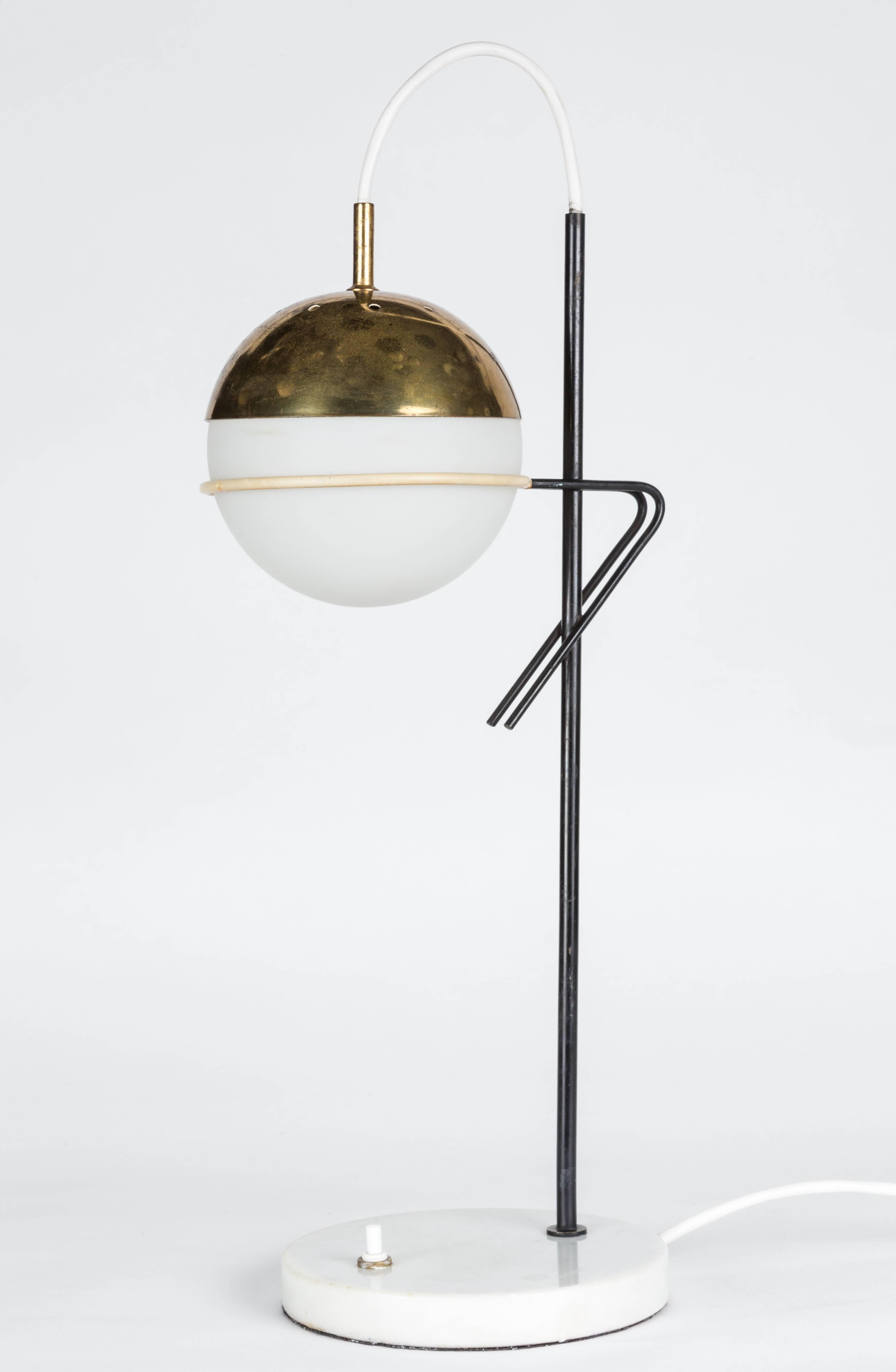 Metal 1960s Stilux Milano Glass and Marble Table Lamp