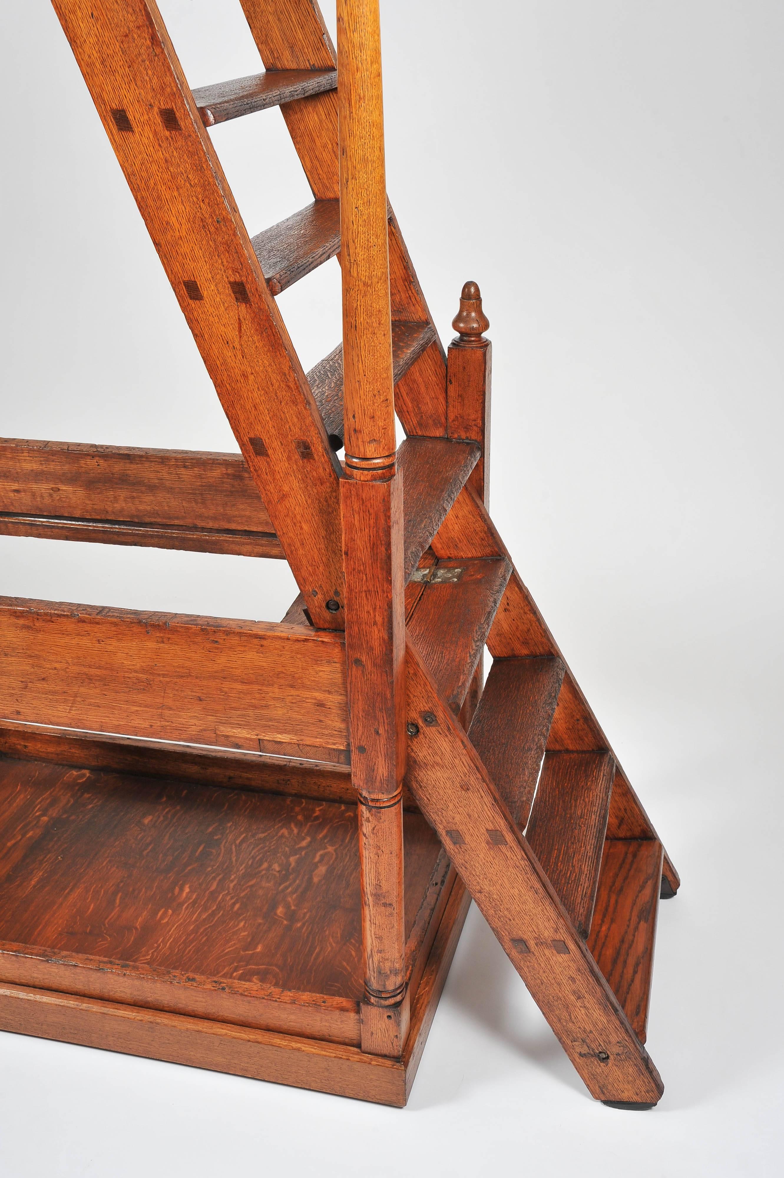 Superb 19th Century Large Oak Library Steps For Sale 1