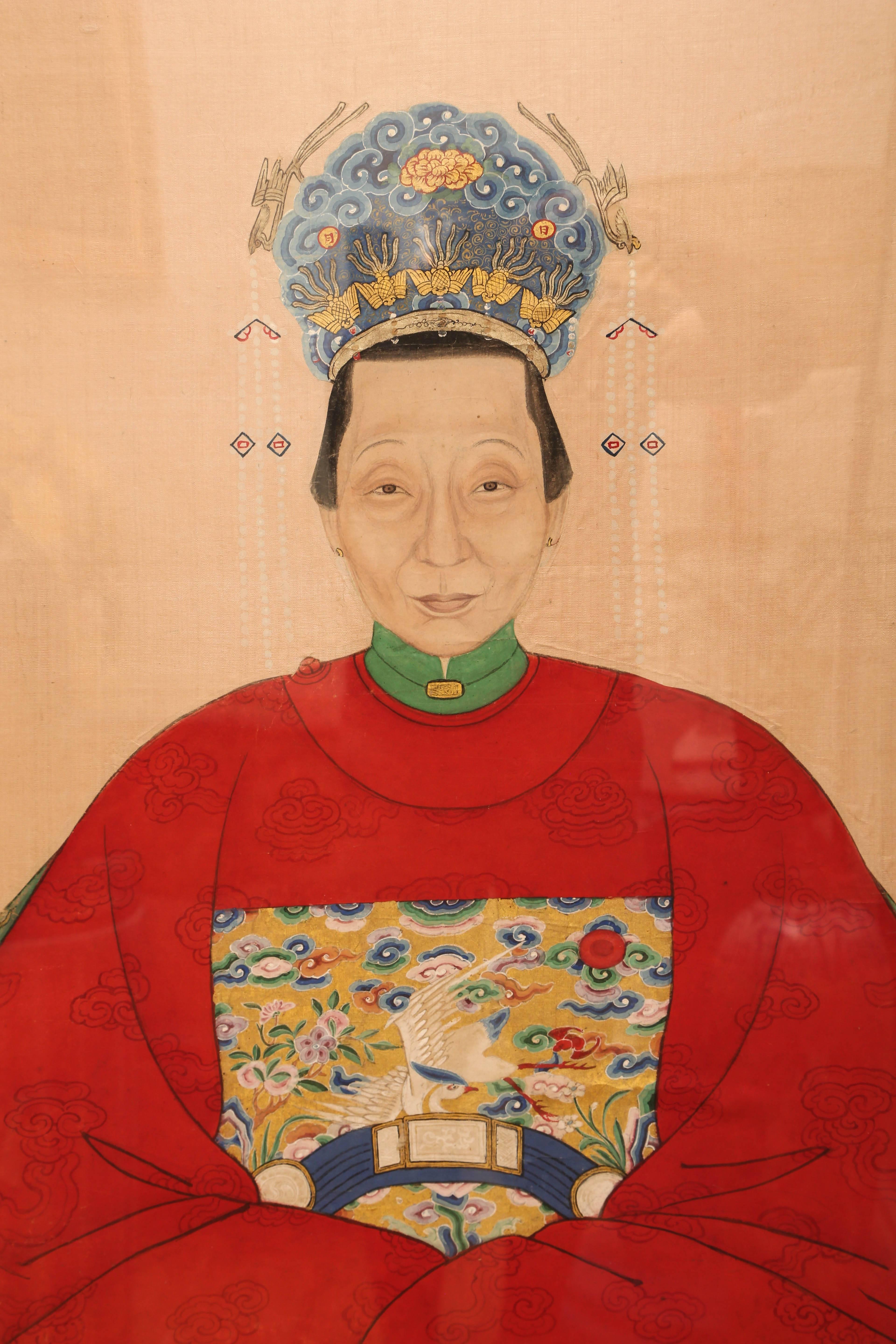 Lovely Chinese ancestral portrait painted on silk.