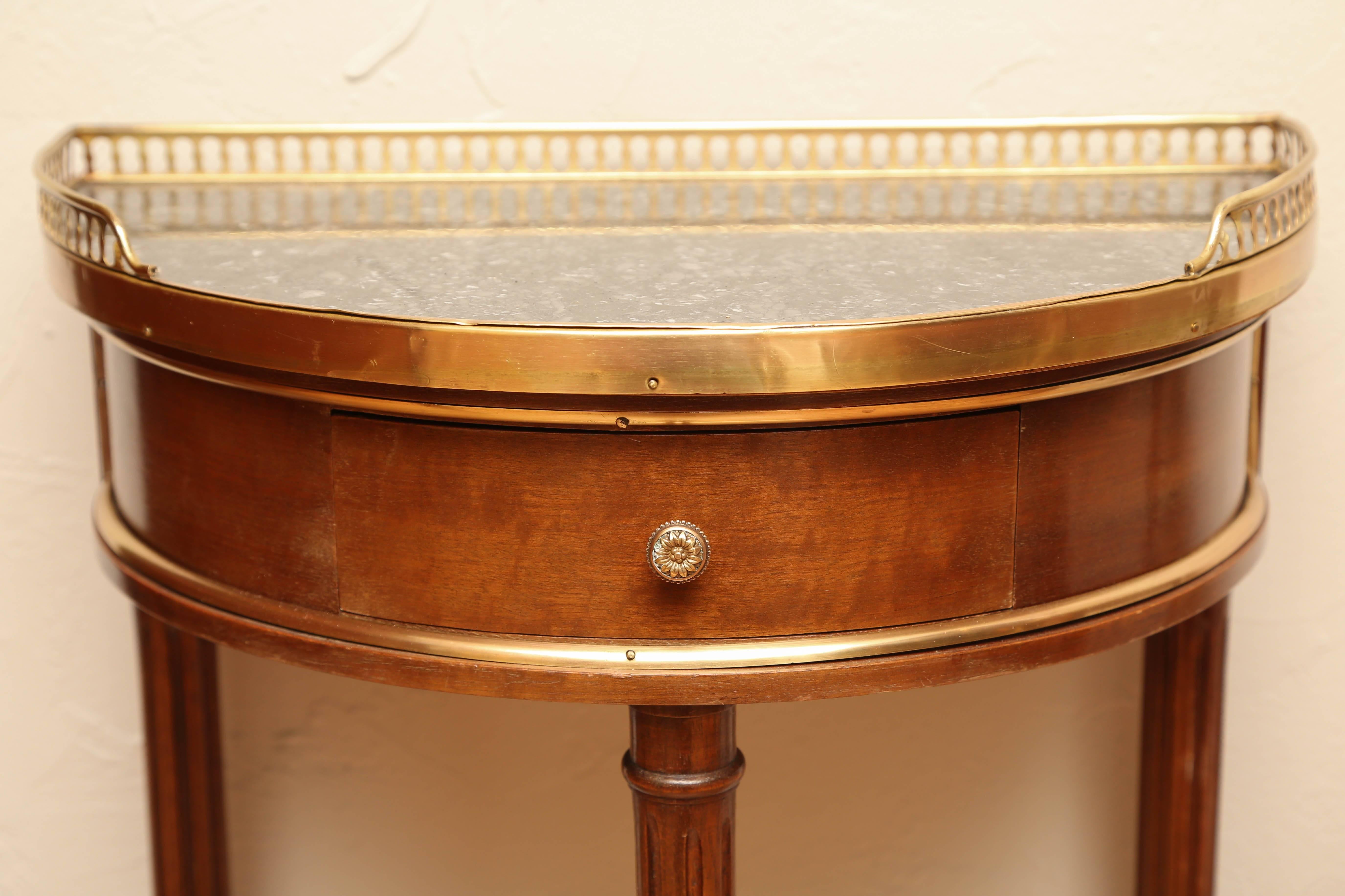 Pair of French Louis XVI Style Marble-Top Demilunes with Gallery 3