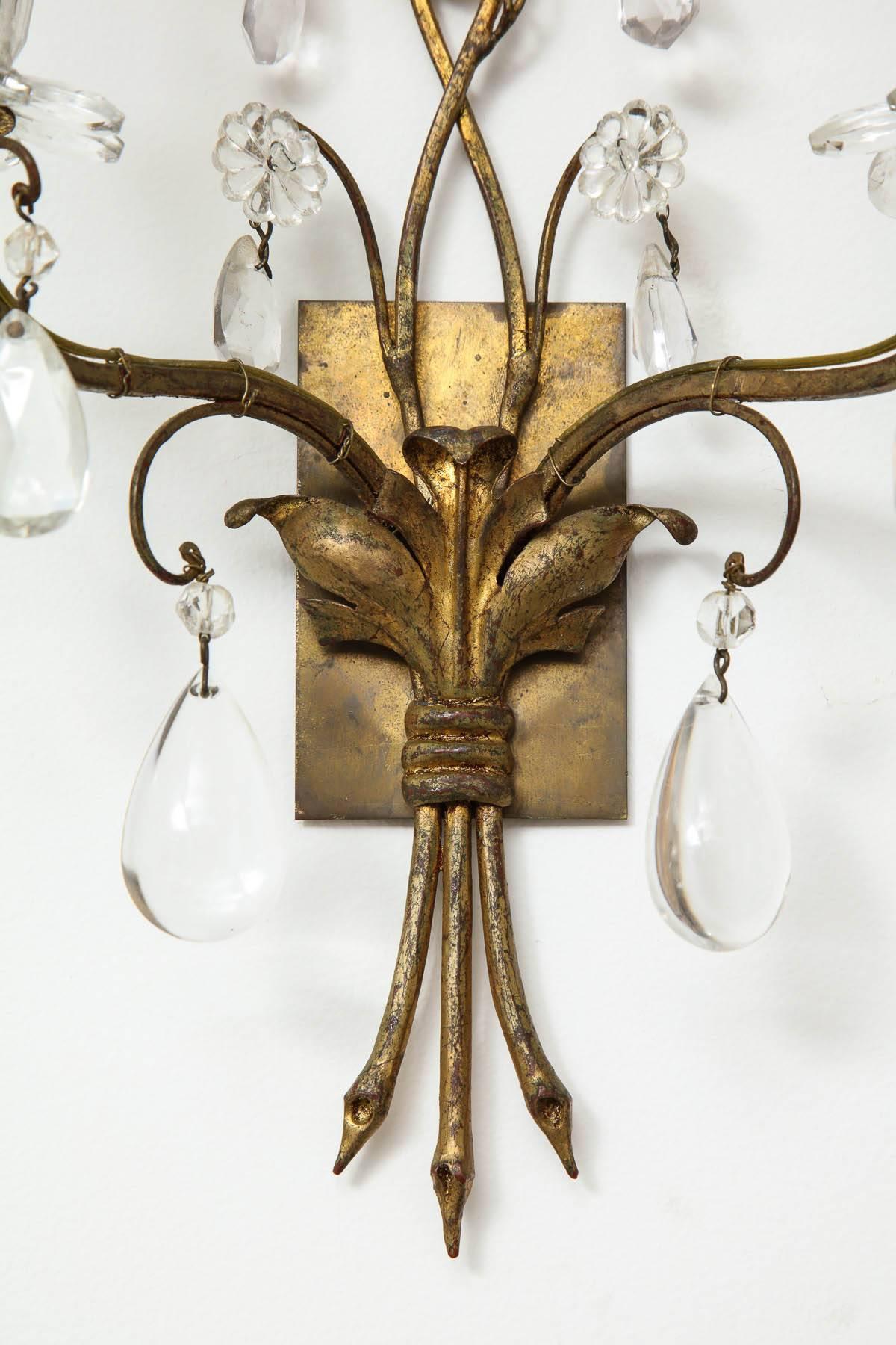 Gracious Pair of Maison Bagues Crystal Sconces In Excellent Condition In New York, NY