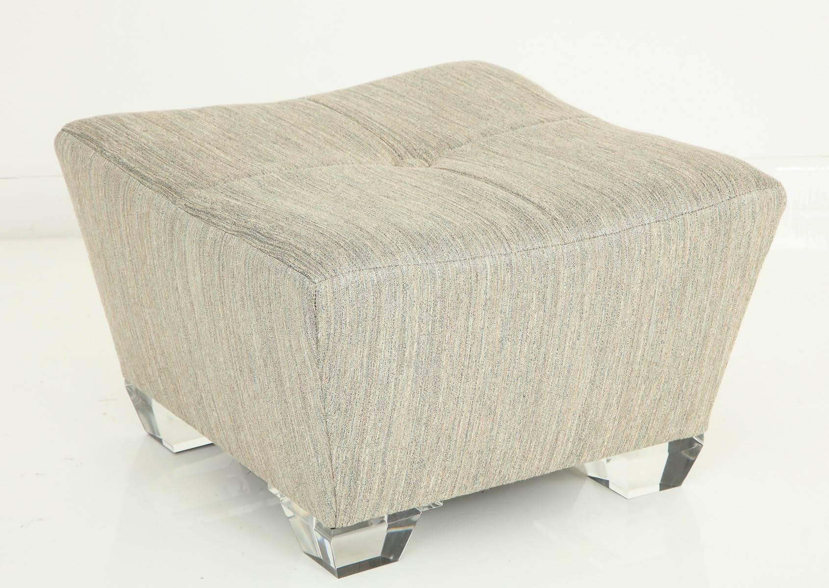 Upholstery Pair of Glamorous Ottomans with Lucite Feet