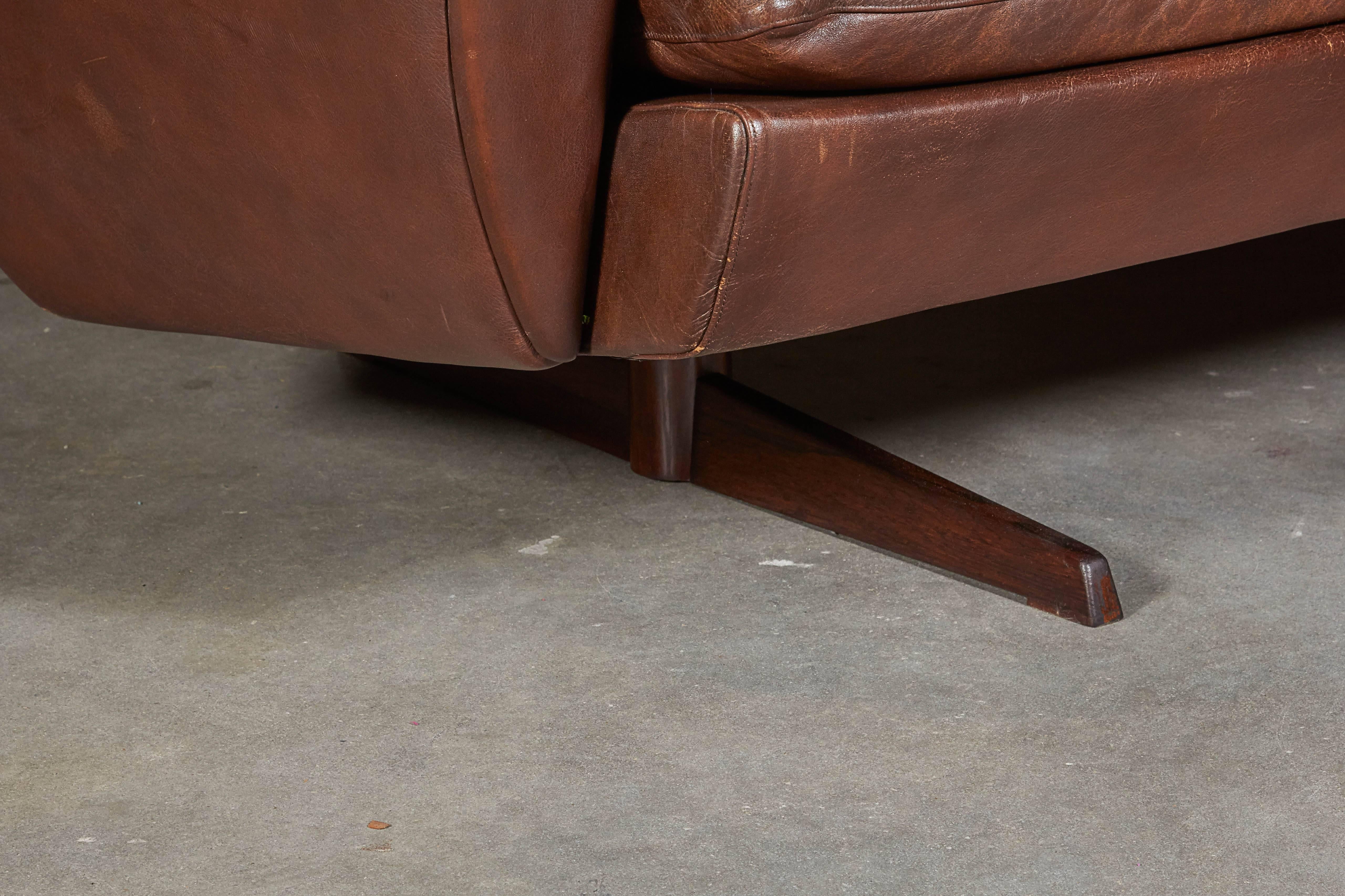 Danish Atomic Brown Leather Sofa by Fredrik Kayser