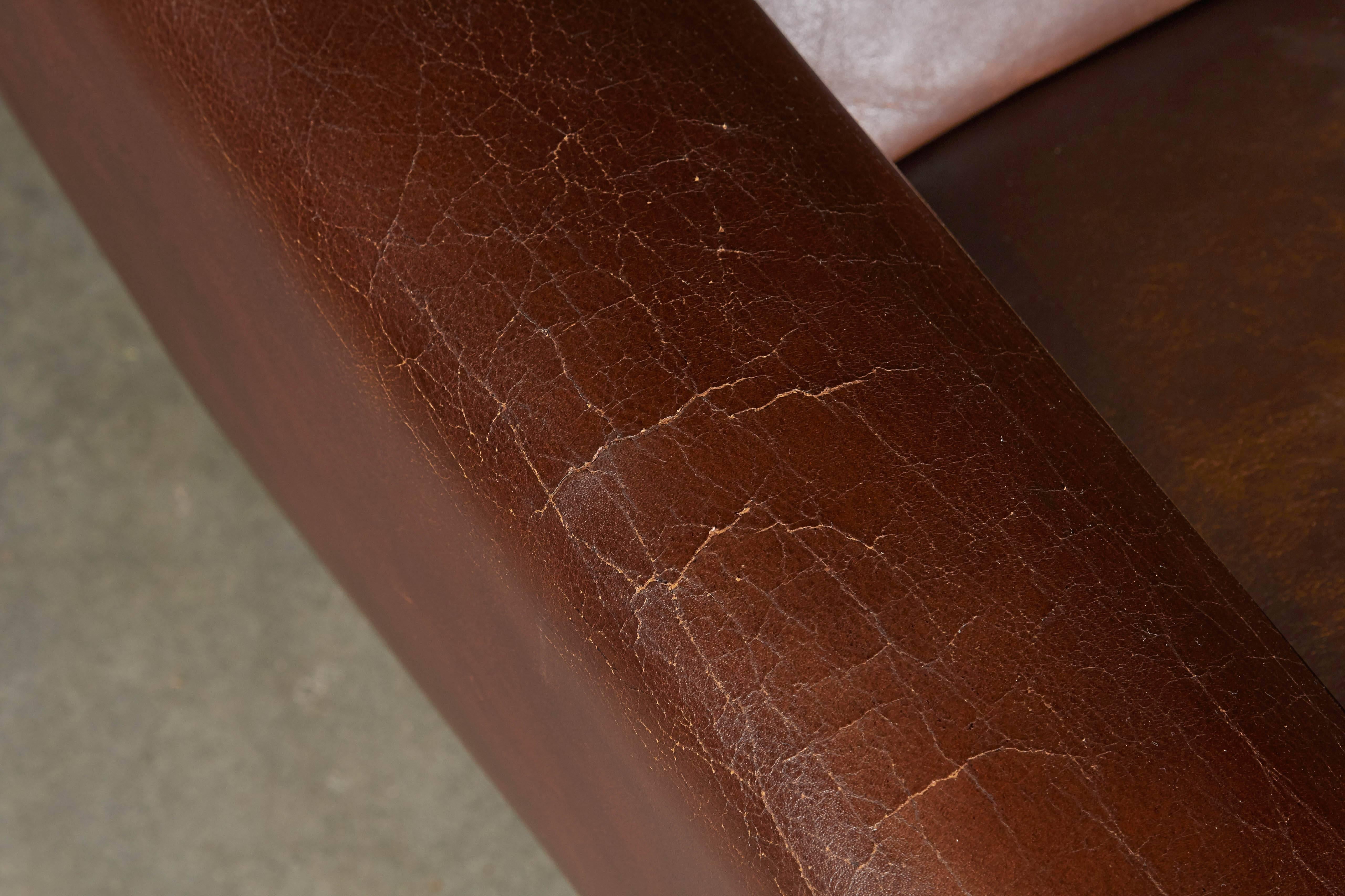 Mid-20th Century Atomic Brown Leather Sofa by Fredrik Kayser