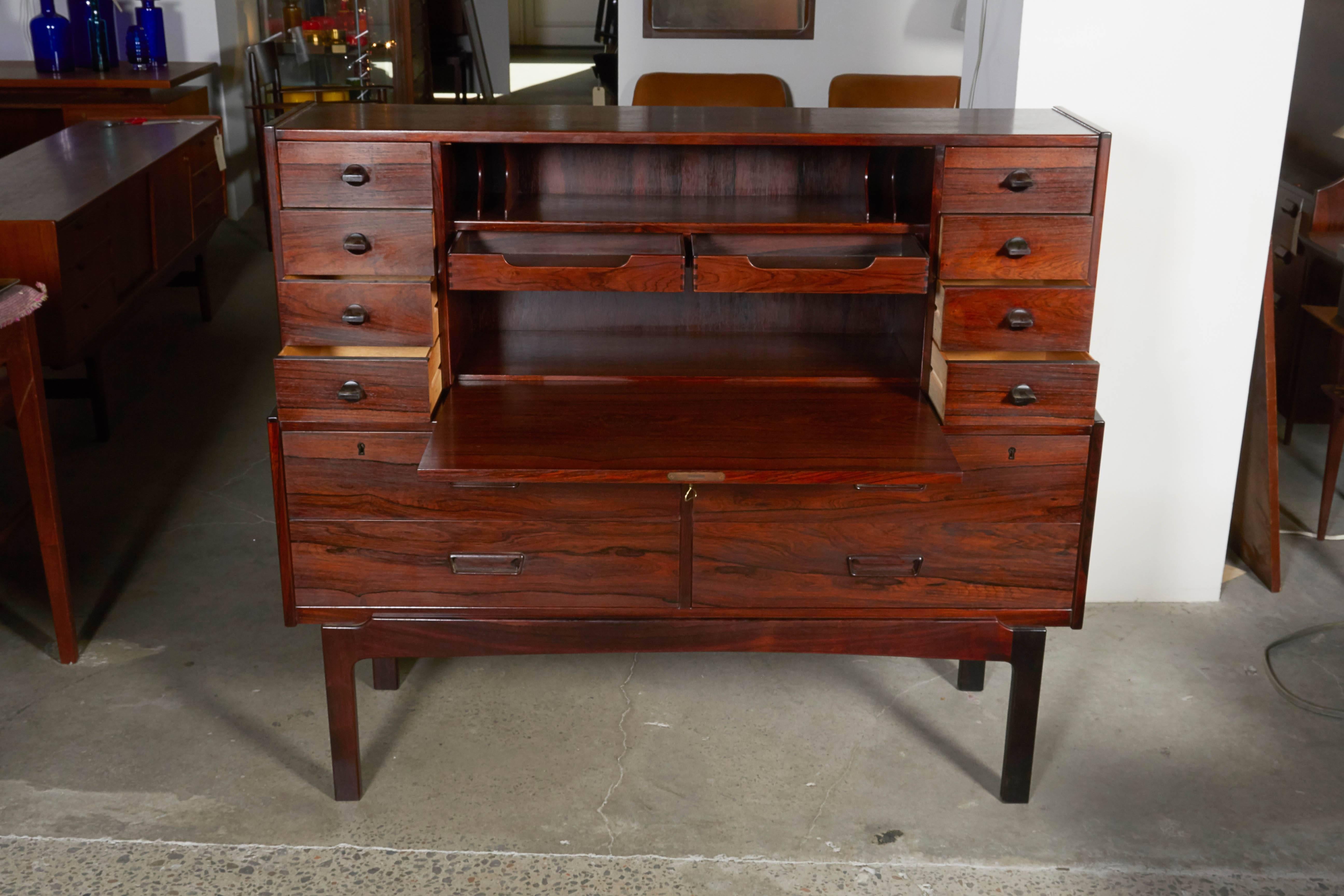 Danish Mid Century Rosewood Secretary Desk by Arne Wahl