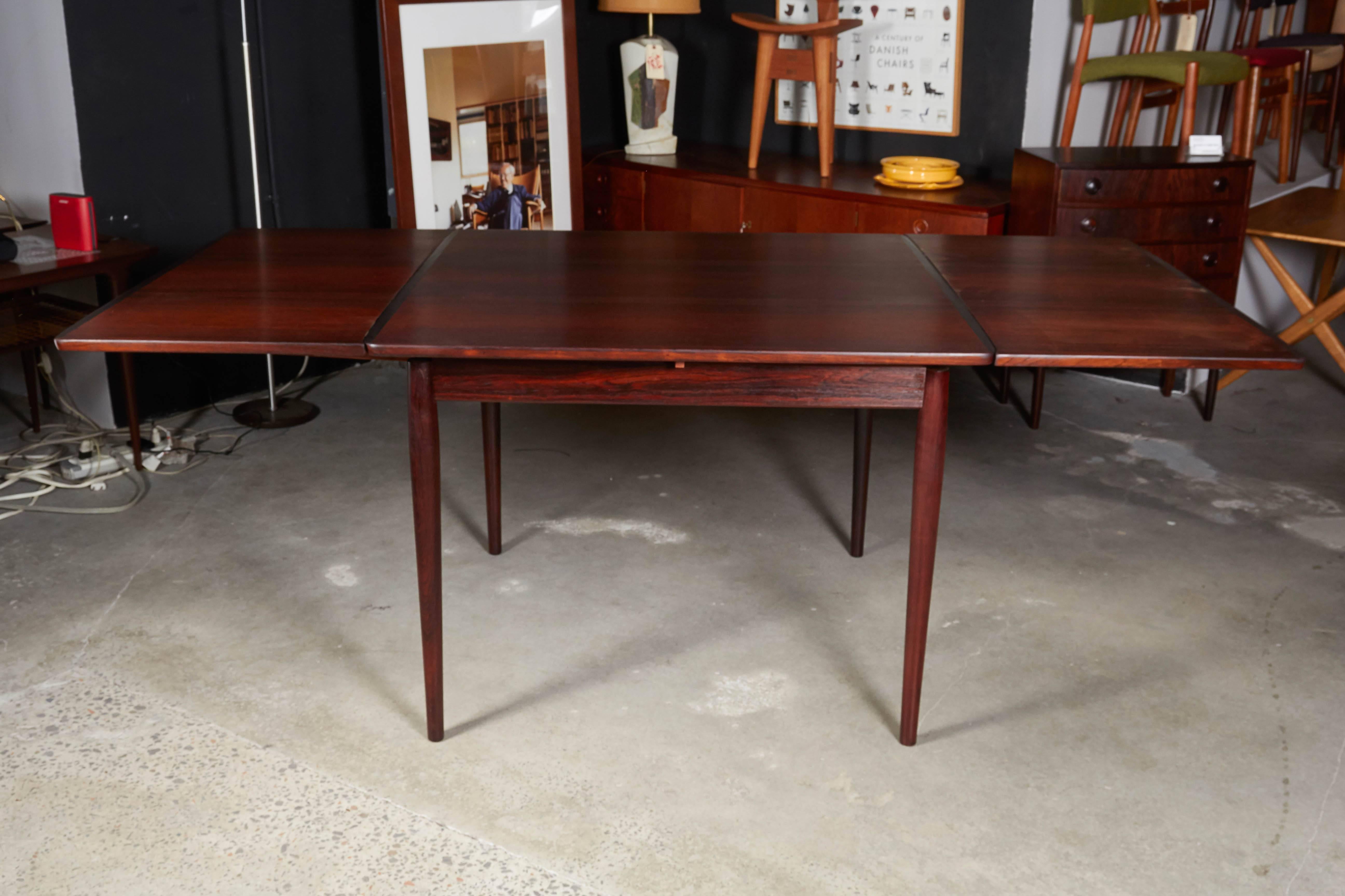 Scandinavian Modern Rosewood Square Dining Table by Kurt Ostervig, Expandable