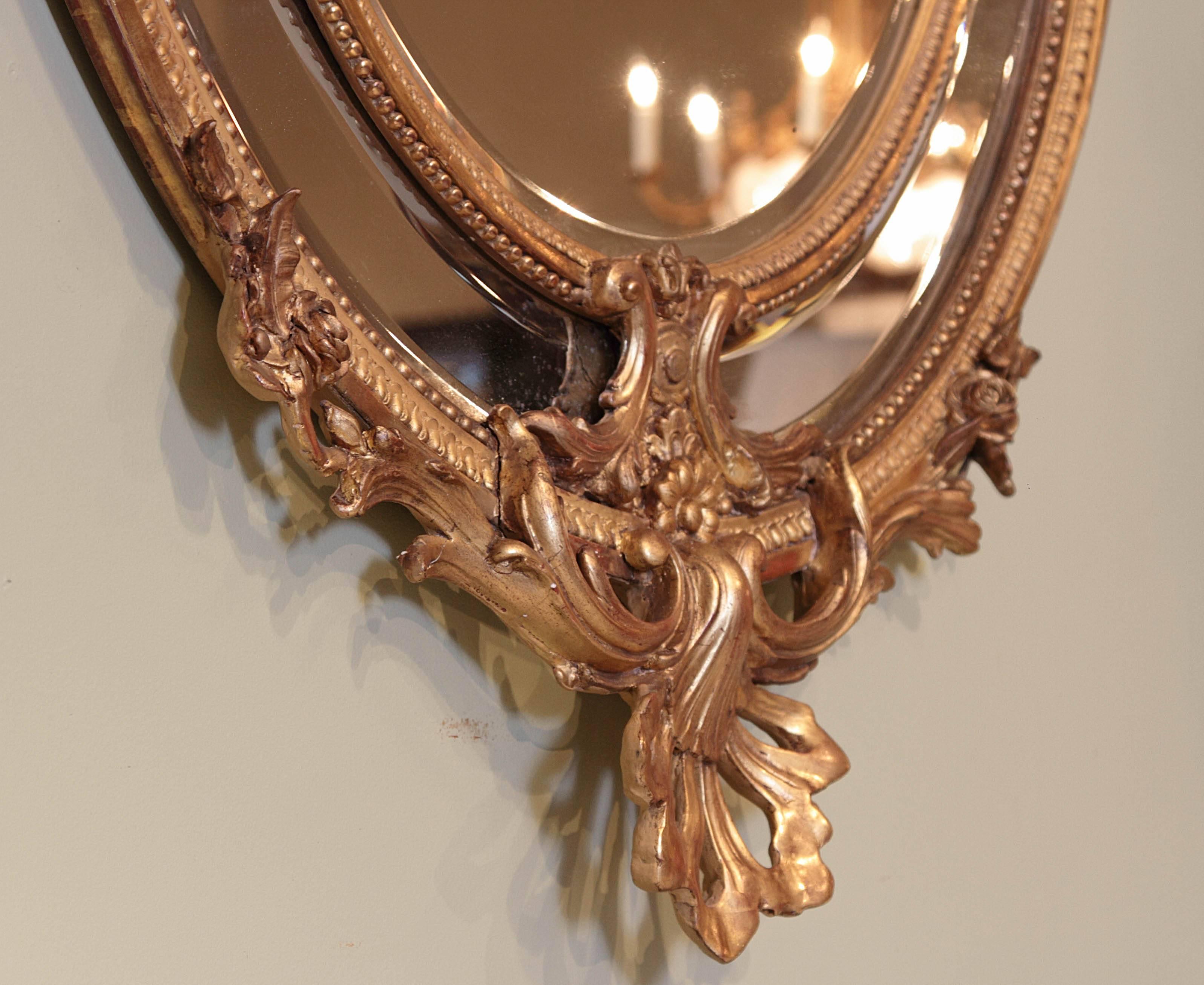 19th Century French Louis XV Fine Gilt Carved Oval Mirror 1