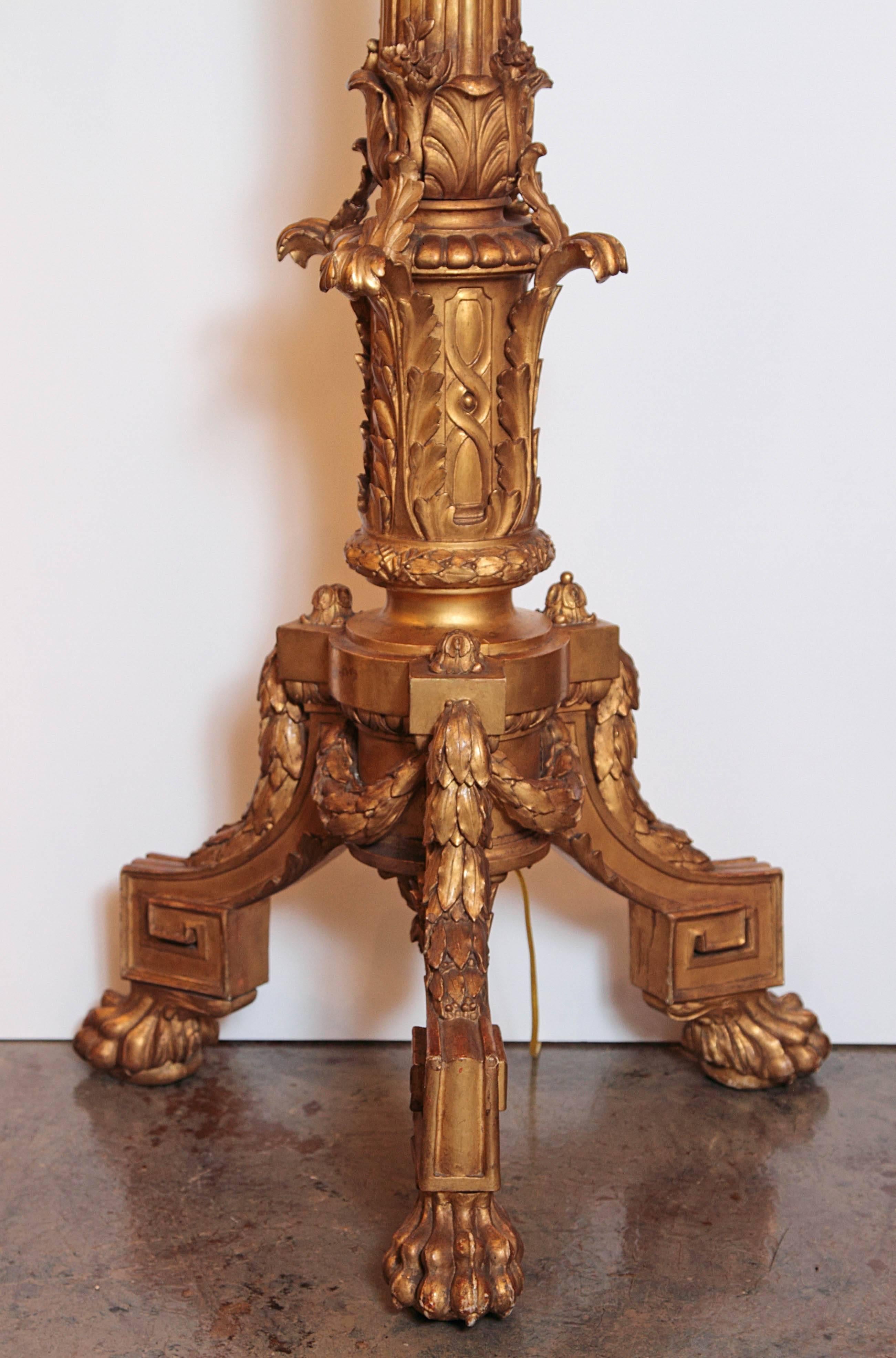Pair of 19th Century French Gilt Carved Regence Floor Lamps In Excellent Condition In Dallas, TX