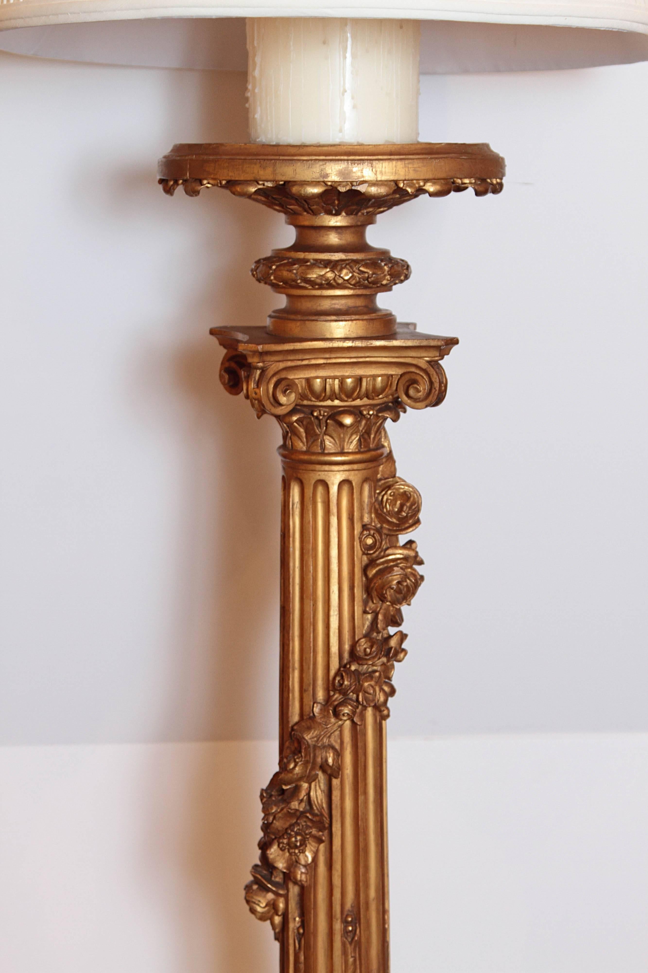 Pair of 19th Century French Gilt Carved Regence Floor Lamps 4