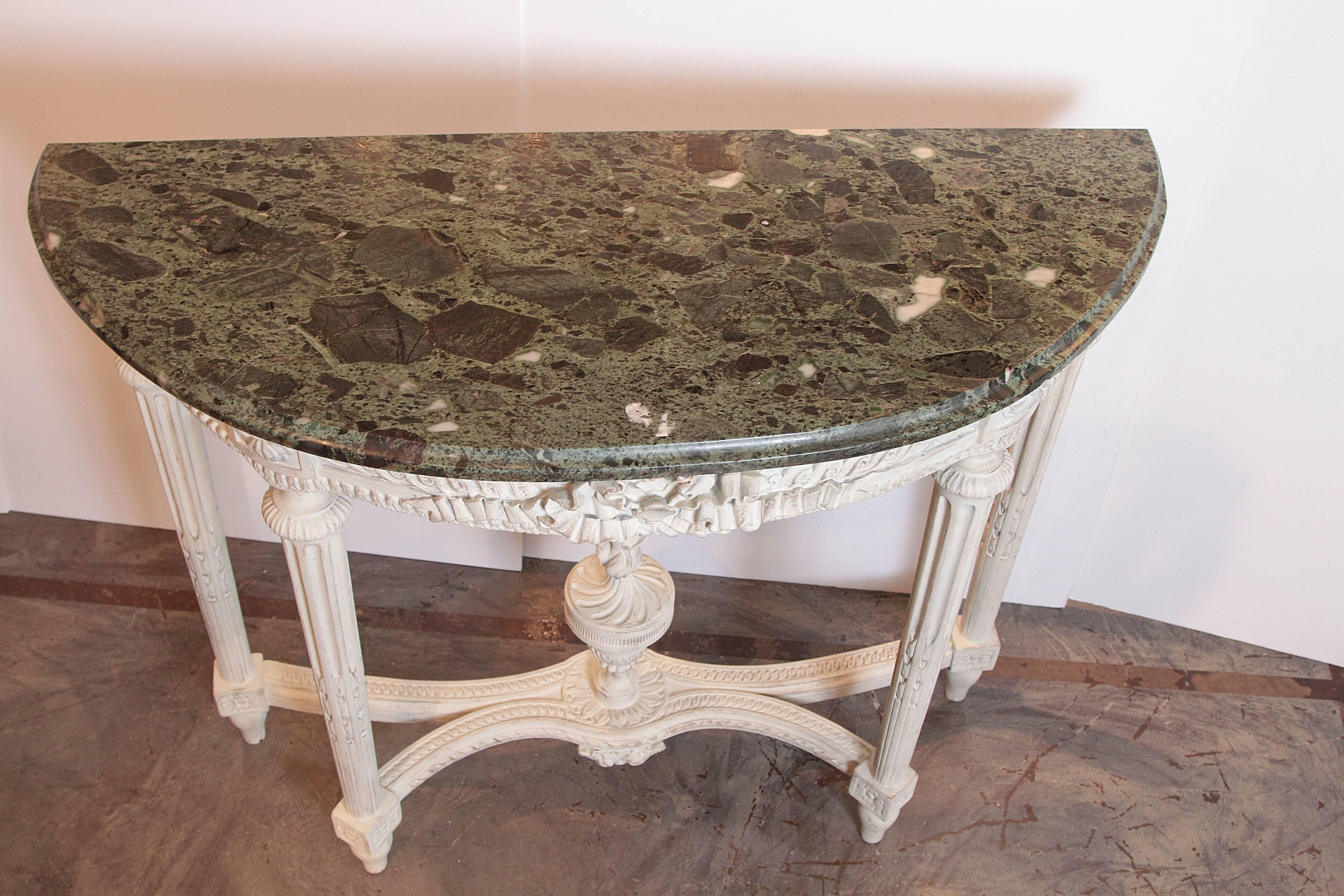 Marble Pair of 19th Century French Louis XVI Painted CrèmeConsoles