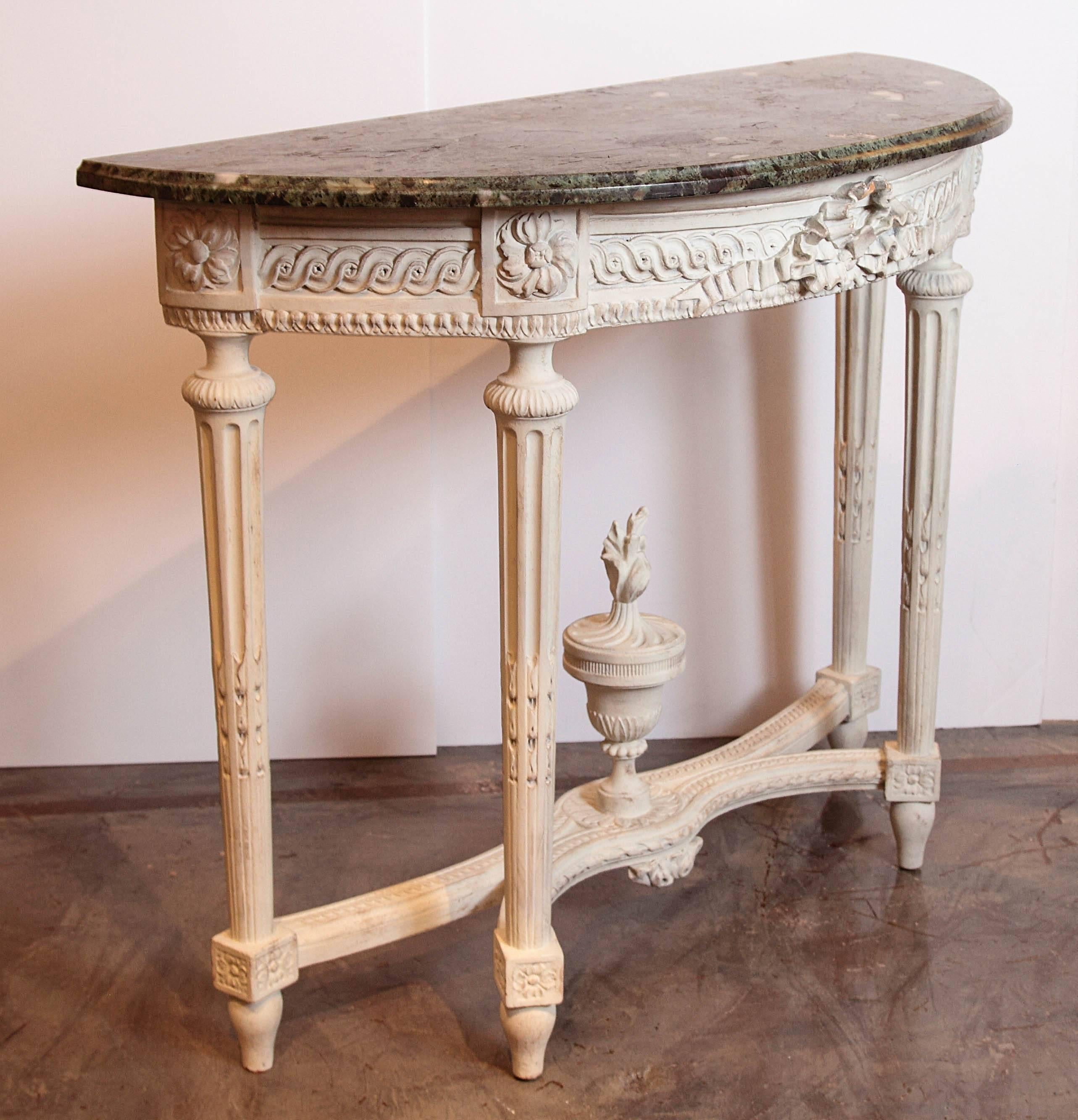 Pair of 19th Century French Louis XVI Painted CrèmeConsoles 1