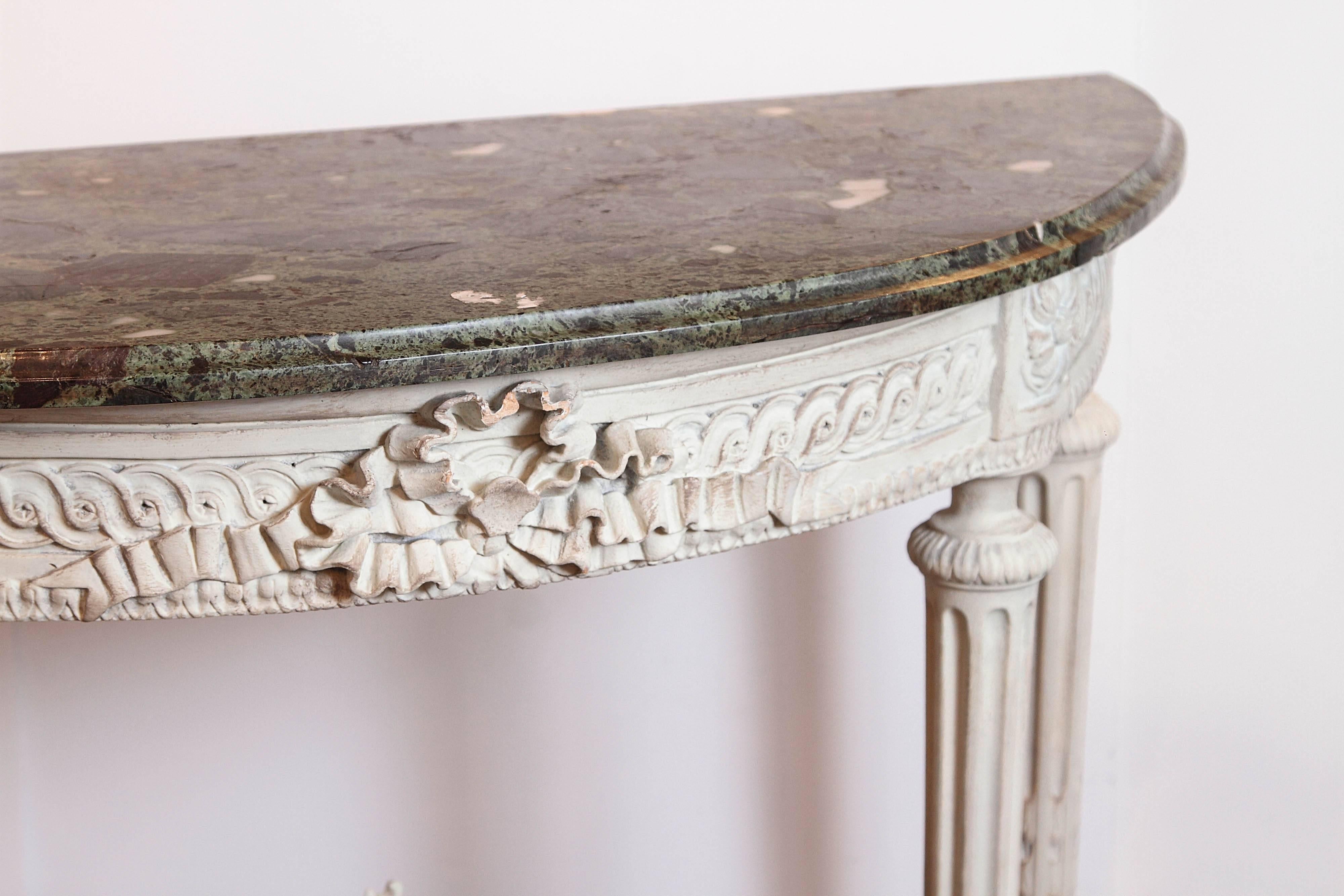 Pair of 19th Century French Louis XVI Painted CrèmeConsoles 6