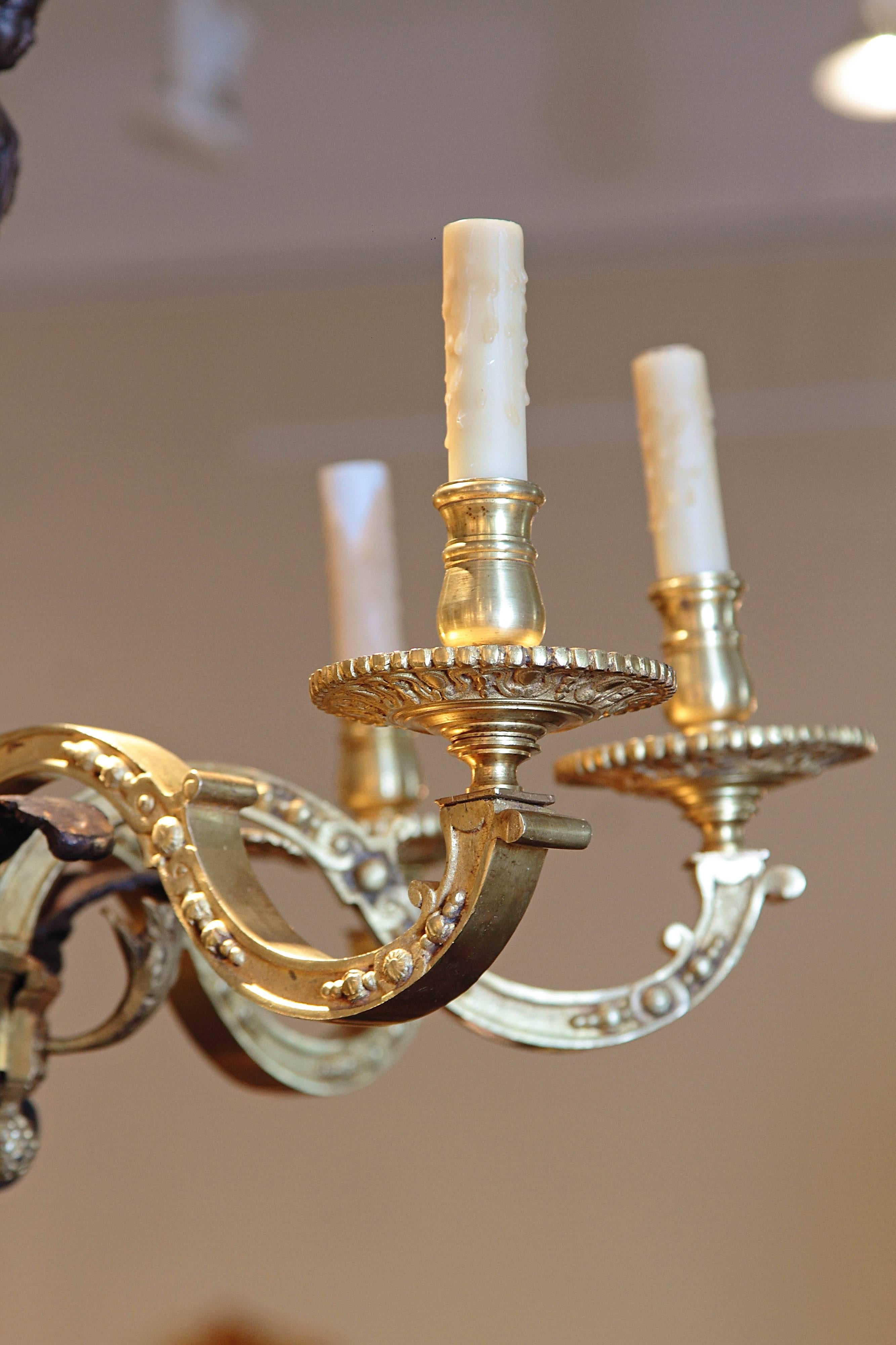 Beautiful 19th Century French Regence Gilt Bronze Chandelier In Excellent Condition For Sale In Dallas, TX