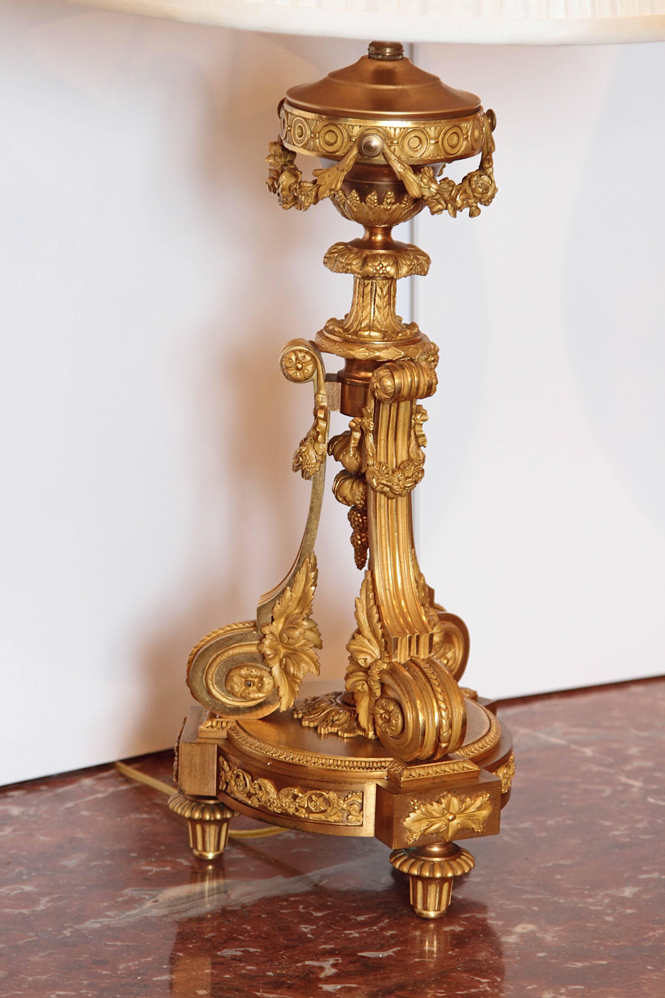 Pair of Fine French Louis XVI Gilt Bronze Candelabrum Lamps 1