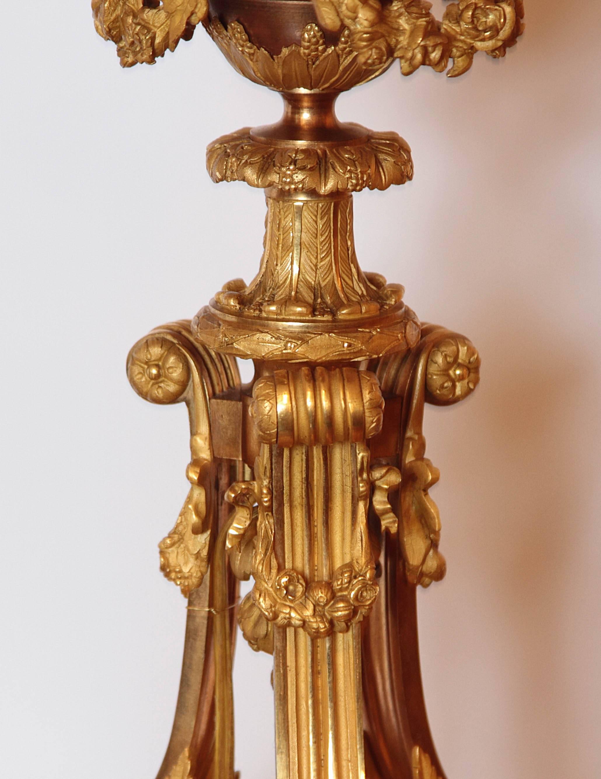 Pair of Fine French Louis XVI Gilt Bronze Candelabrum Lamps 2
