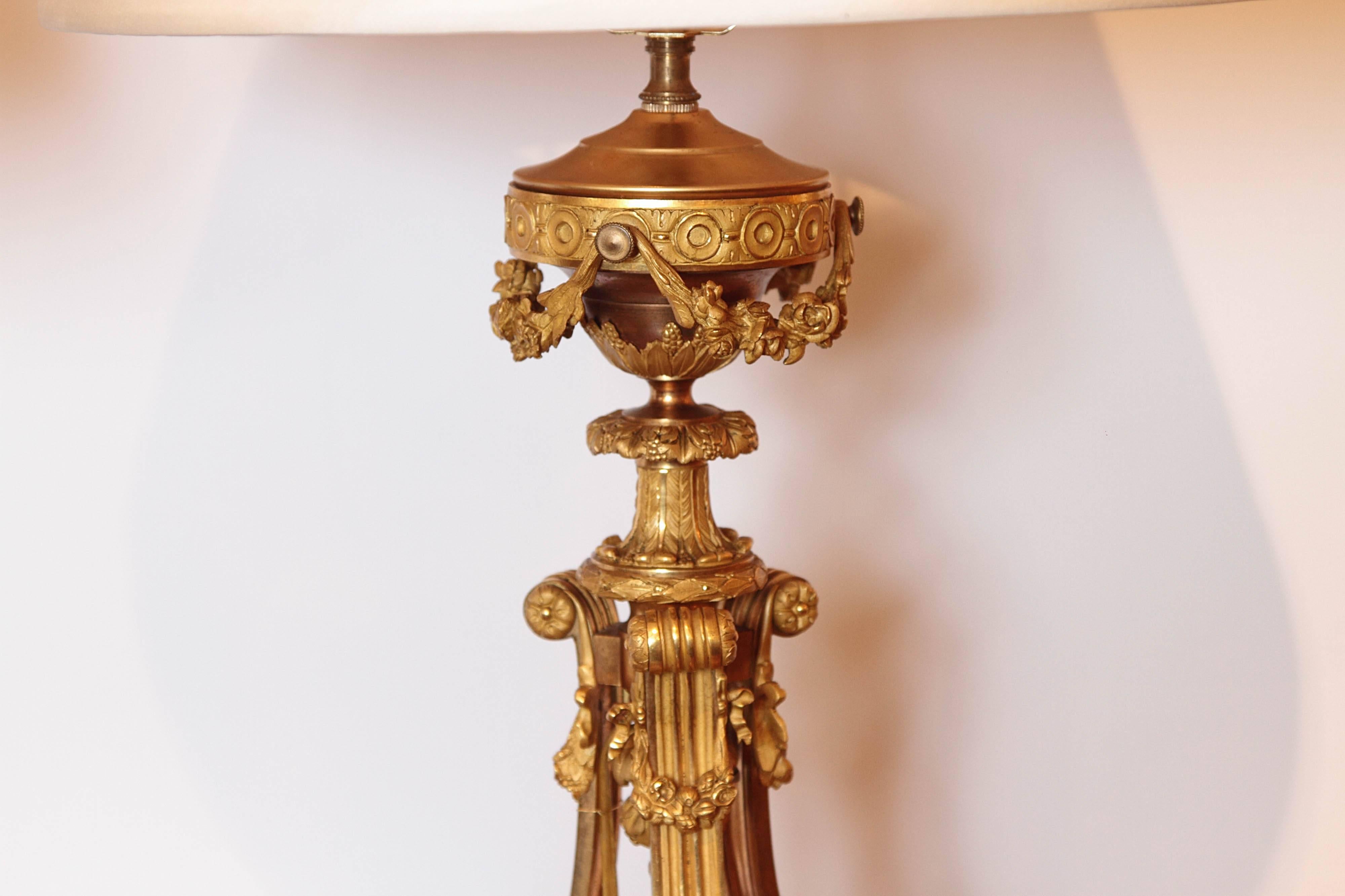 Pair of Fine French Louis XVI Gilt Bronze Candelabrum Lamps 3