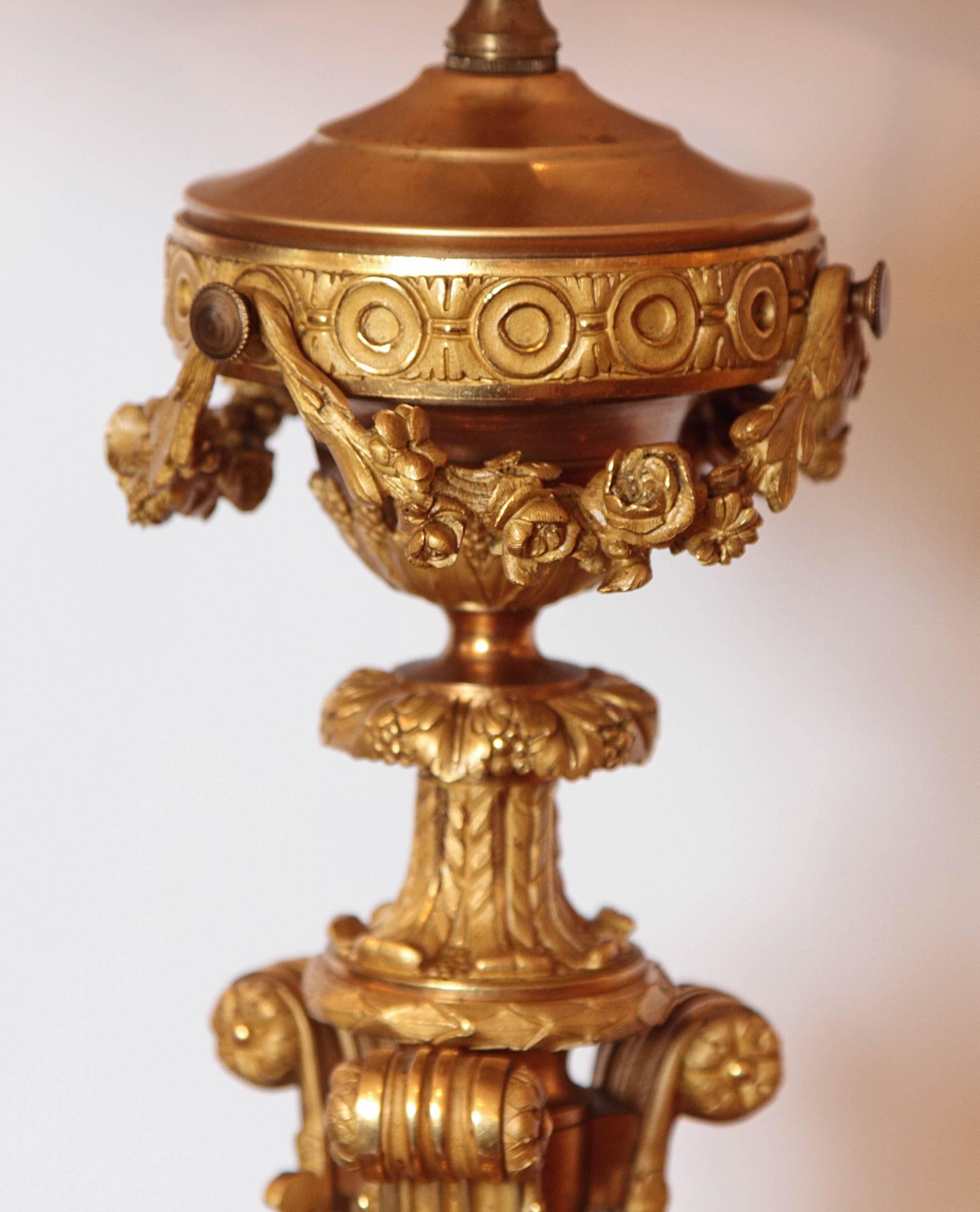 Pair of Fine French Louis XVI Gilt Bronze Candelabrum Lamps 5
