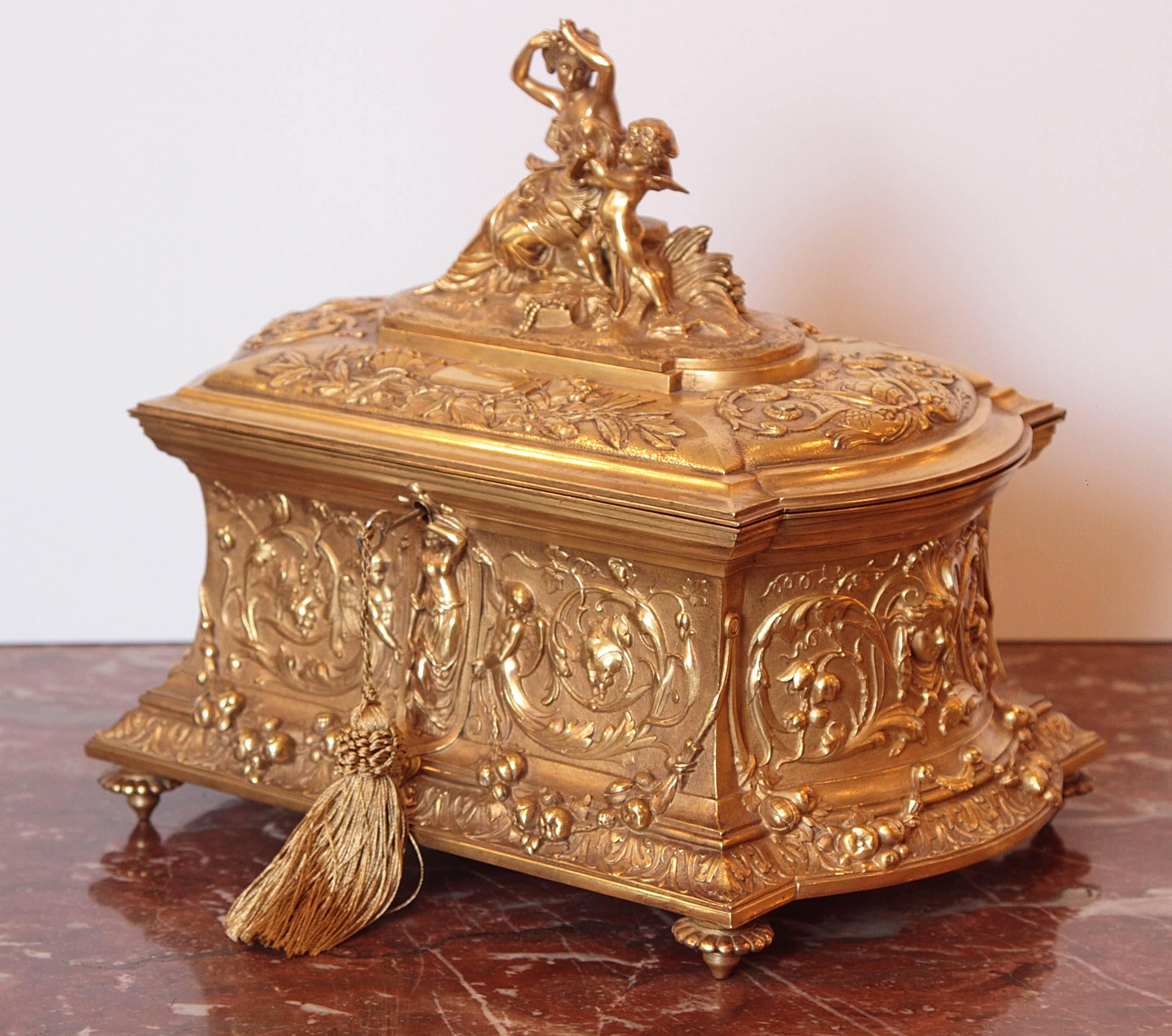 19th century French beautifully cast bronze detailed casket.