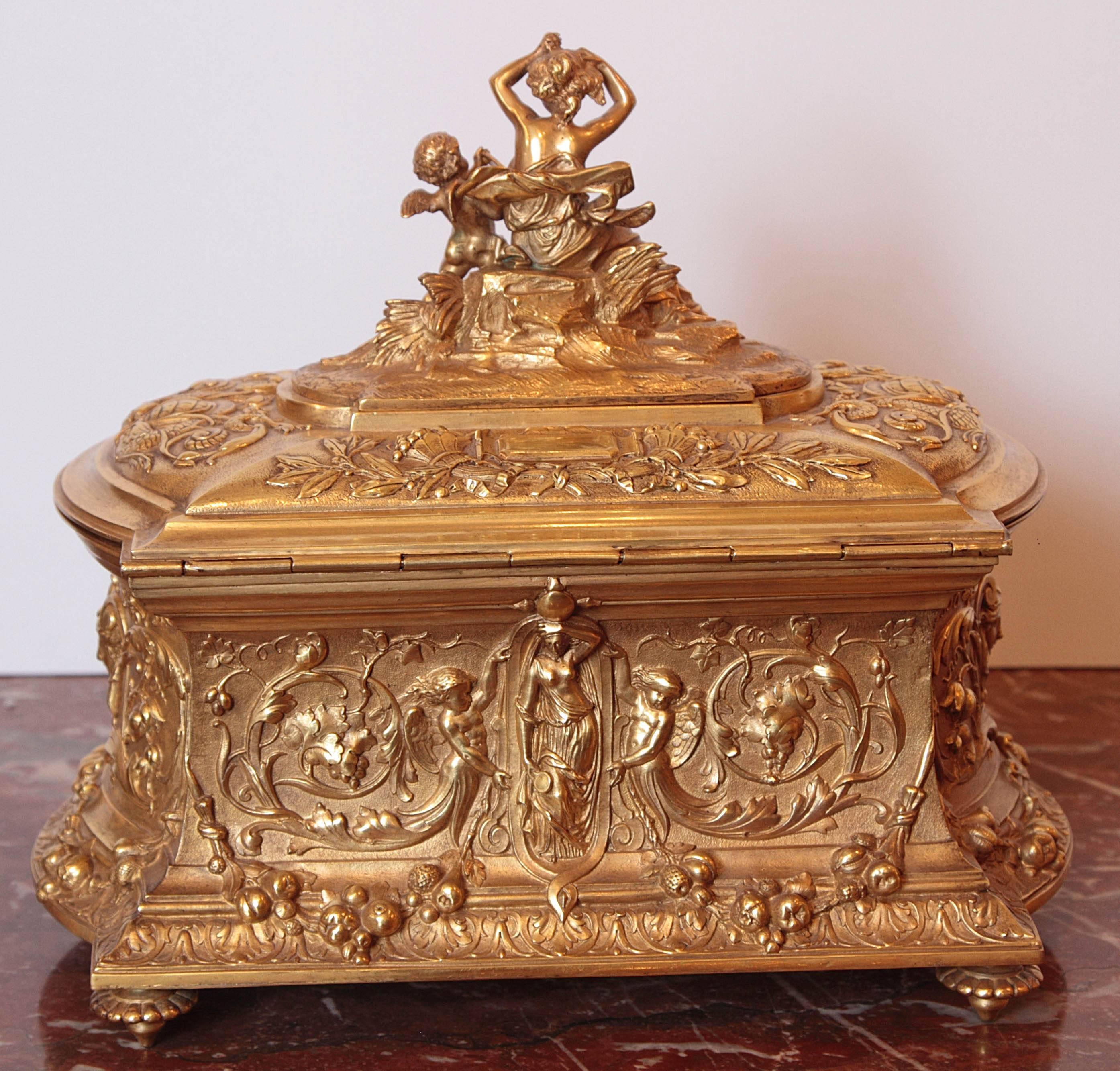 19th Century French Large Finely Cast Gilt Bronze Casket 3