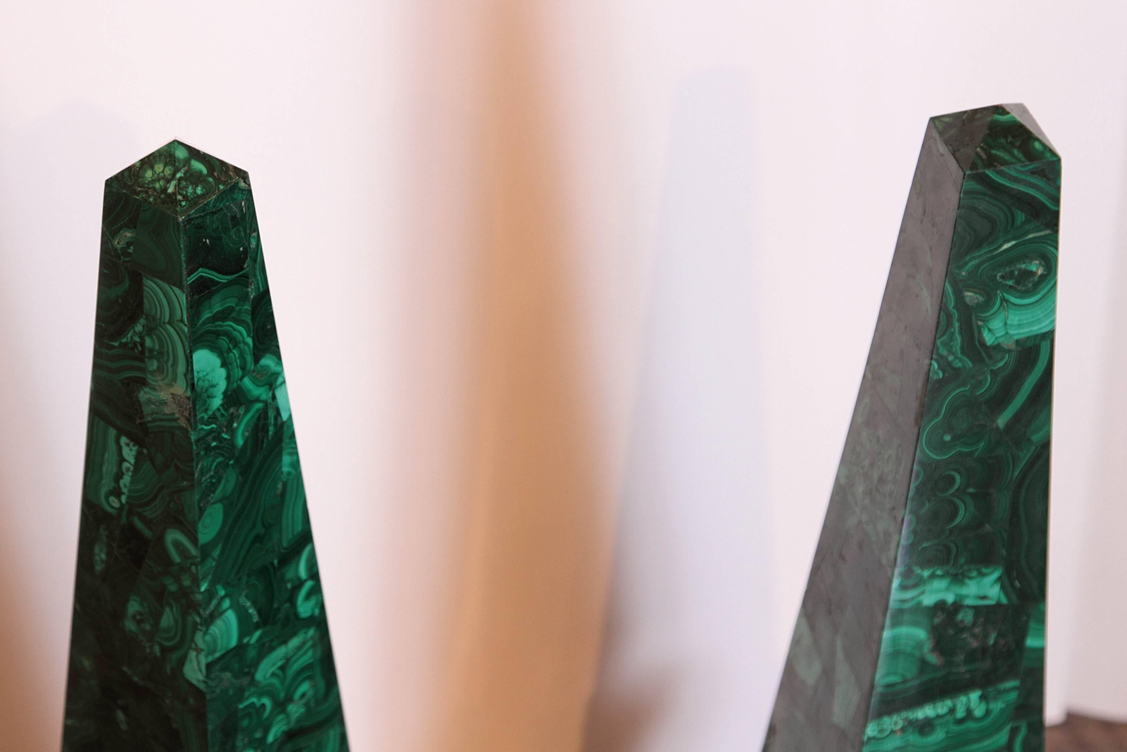 Pair of Late 19th Century Malachite and Gilt Bronze Obelisks Signed P.E. Guerin 3