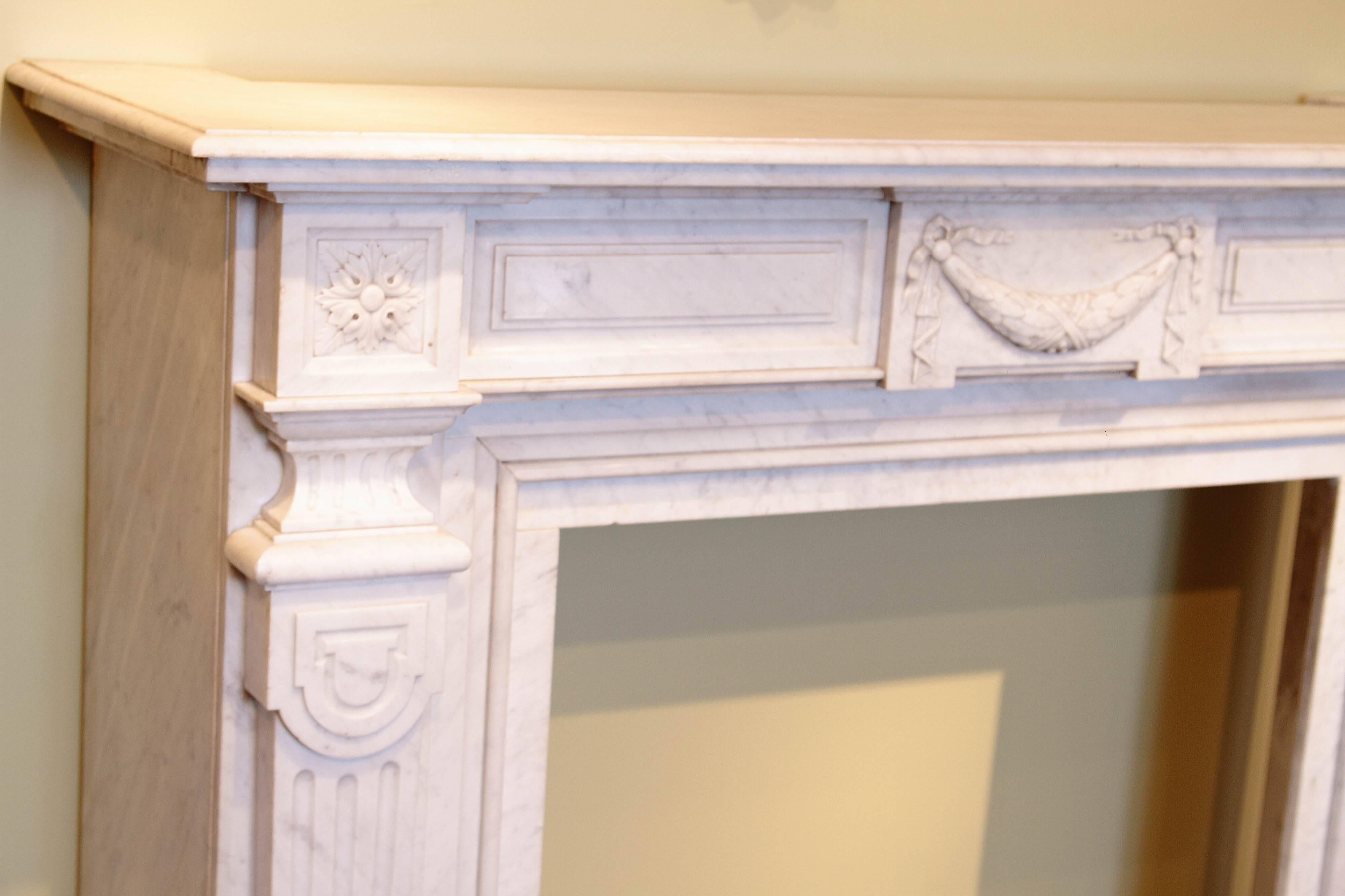 19th Century Louis XVI Carrara Marble Mantel 4