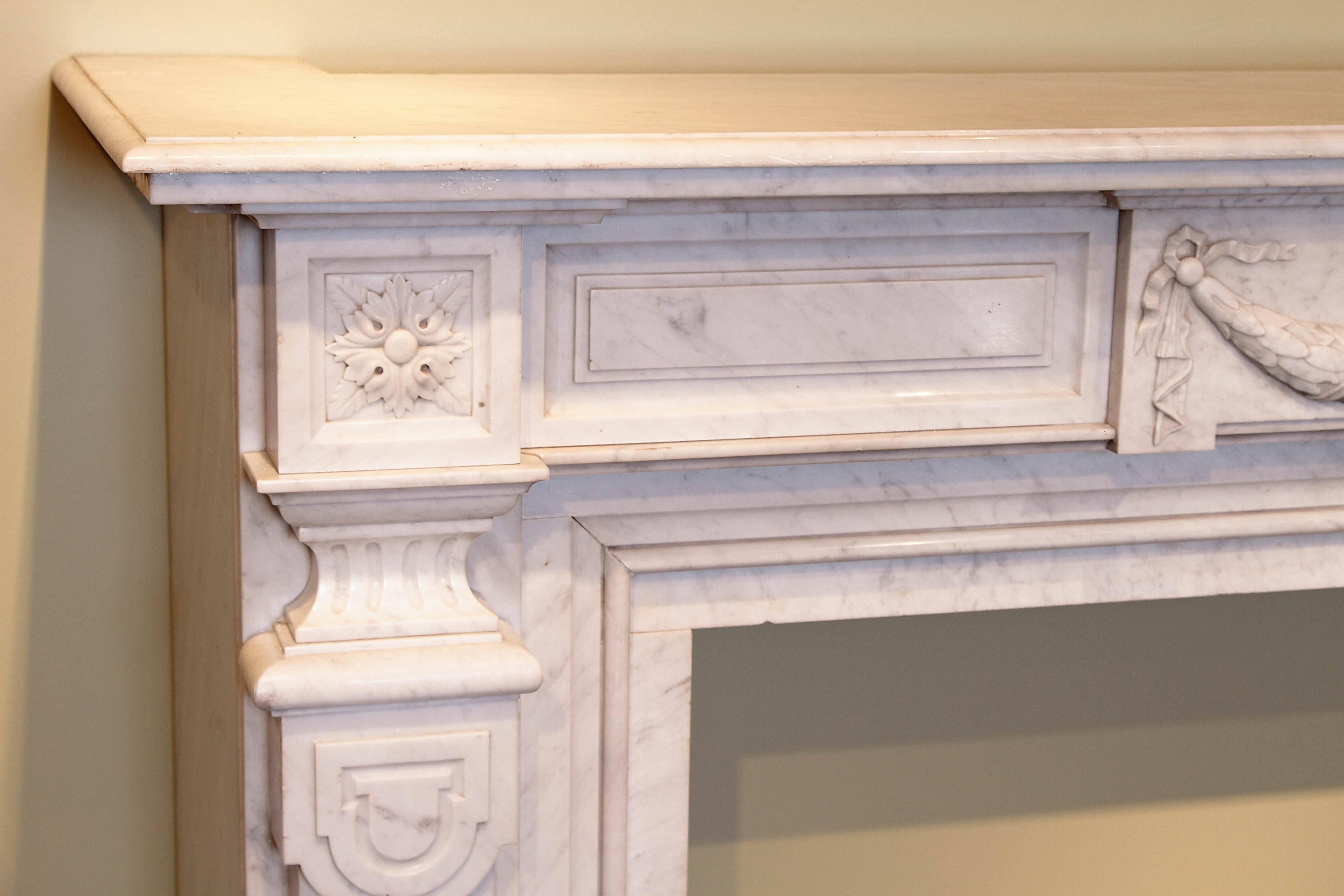 19th Century Louis XVI Carrara Marble Mantel 5