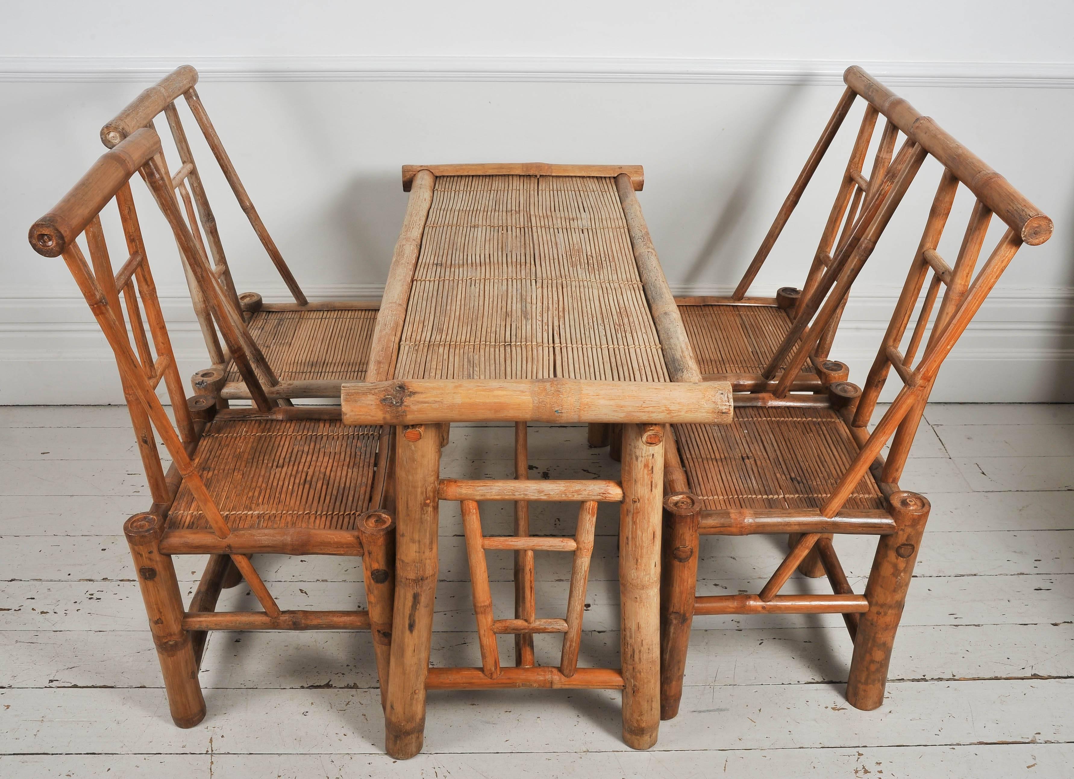 We knew we had to buy this wonderful table and chairs the moment we saw them! The typical 1950s lines work especially well together here. The bamboo is nicely faded and the chairs super comfortable. We think these are very cool indeed,

circa: