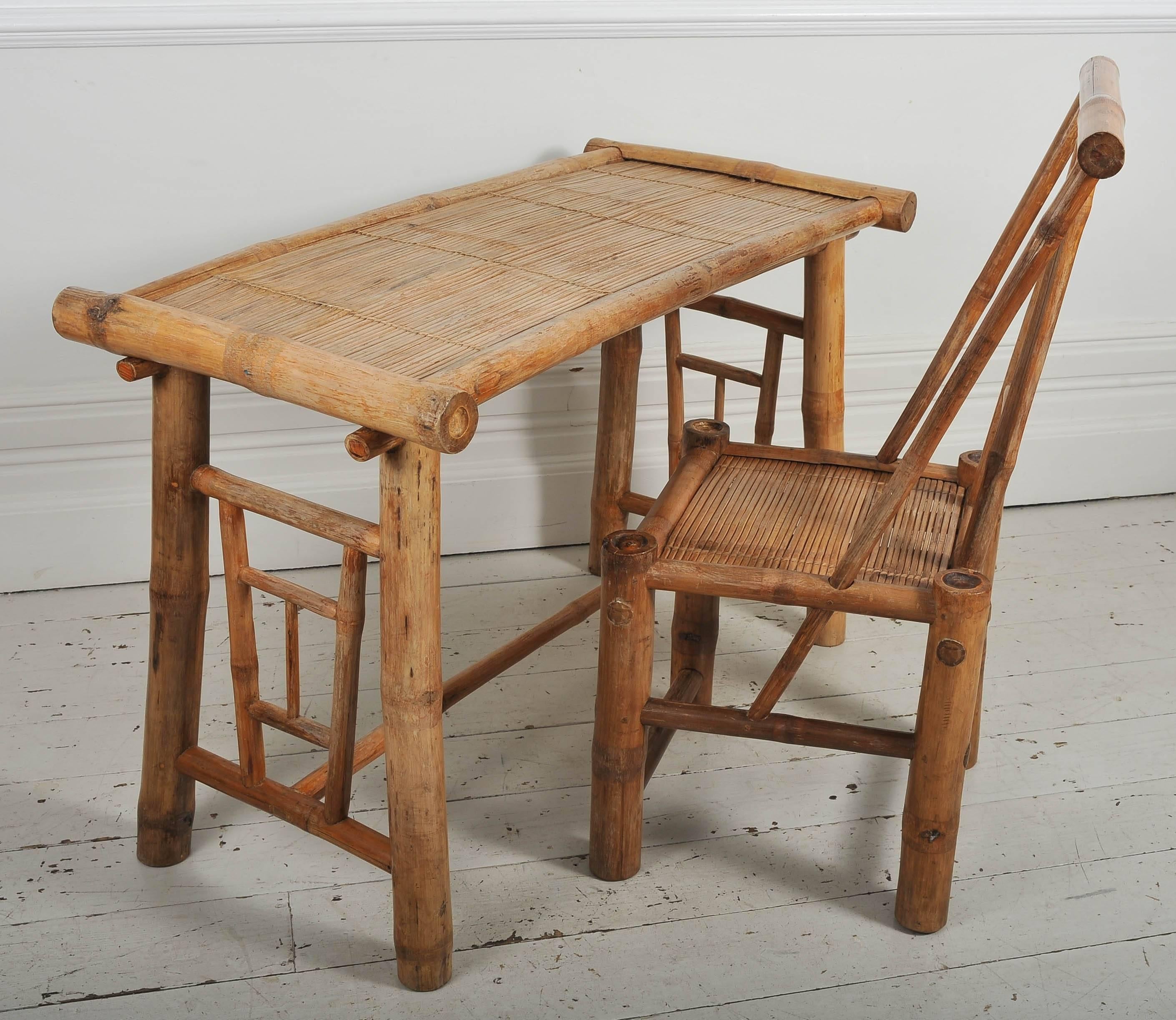 Quirky French 1950s Set of Bamboo and Rattan Table with Four Chairs 4