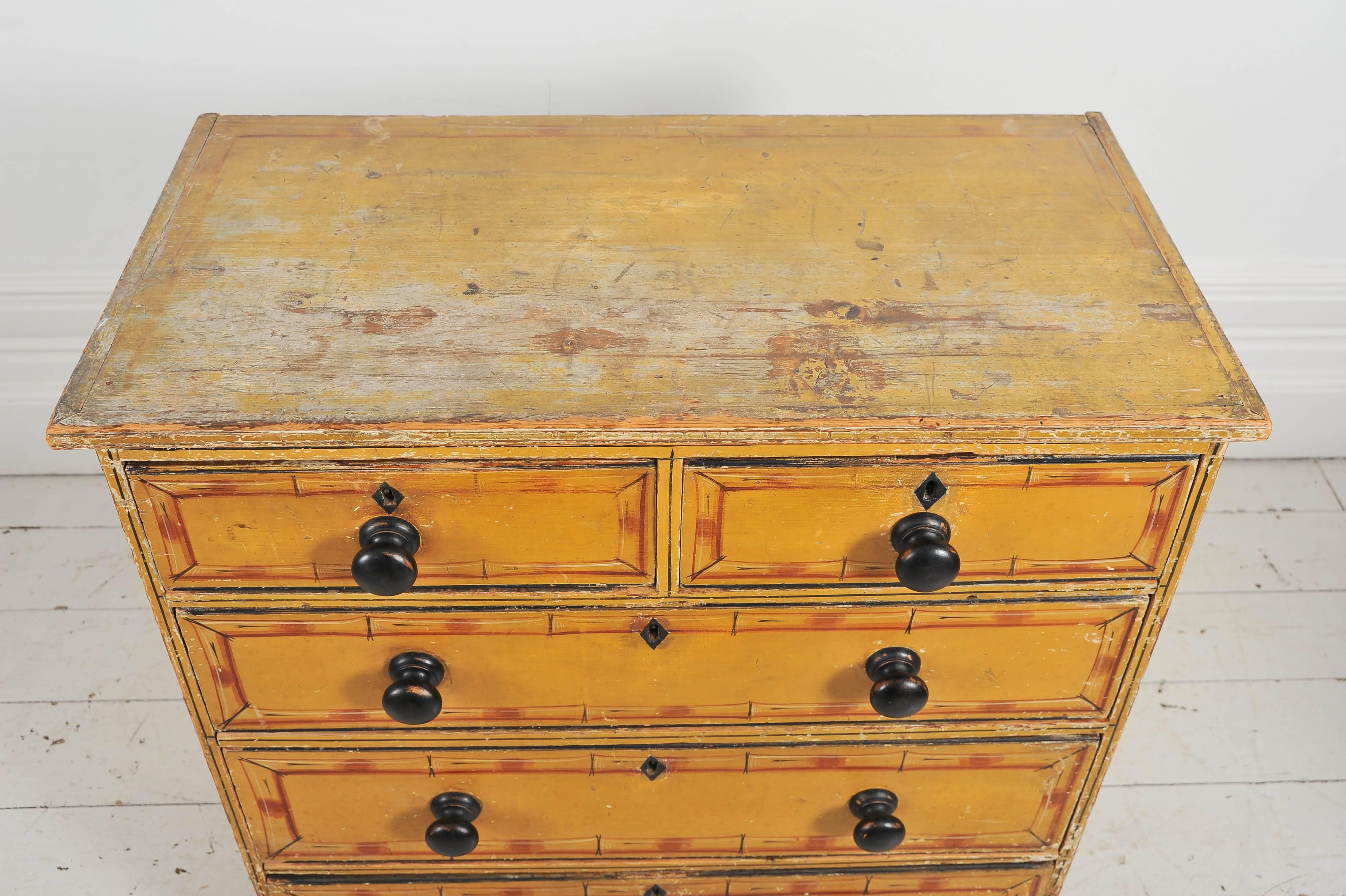19th Century Small Regency Painted Faux Bamboo Chest of Drawers 3