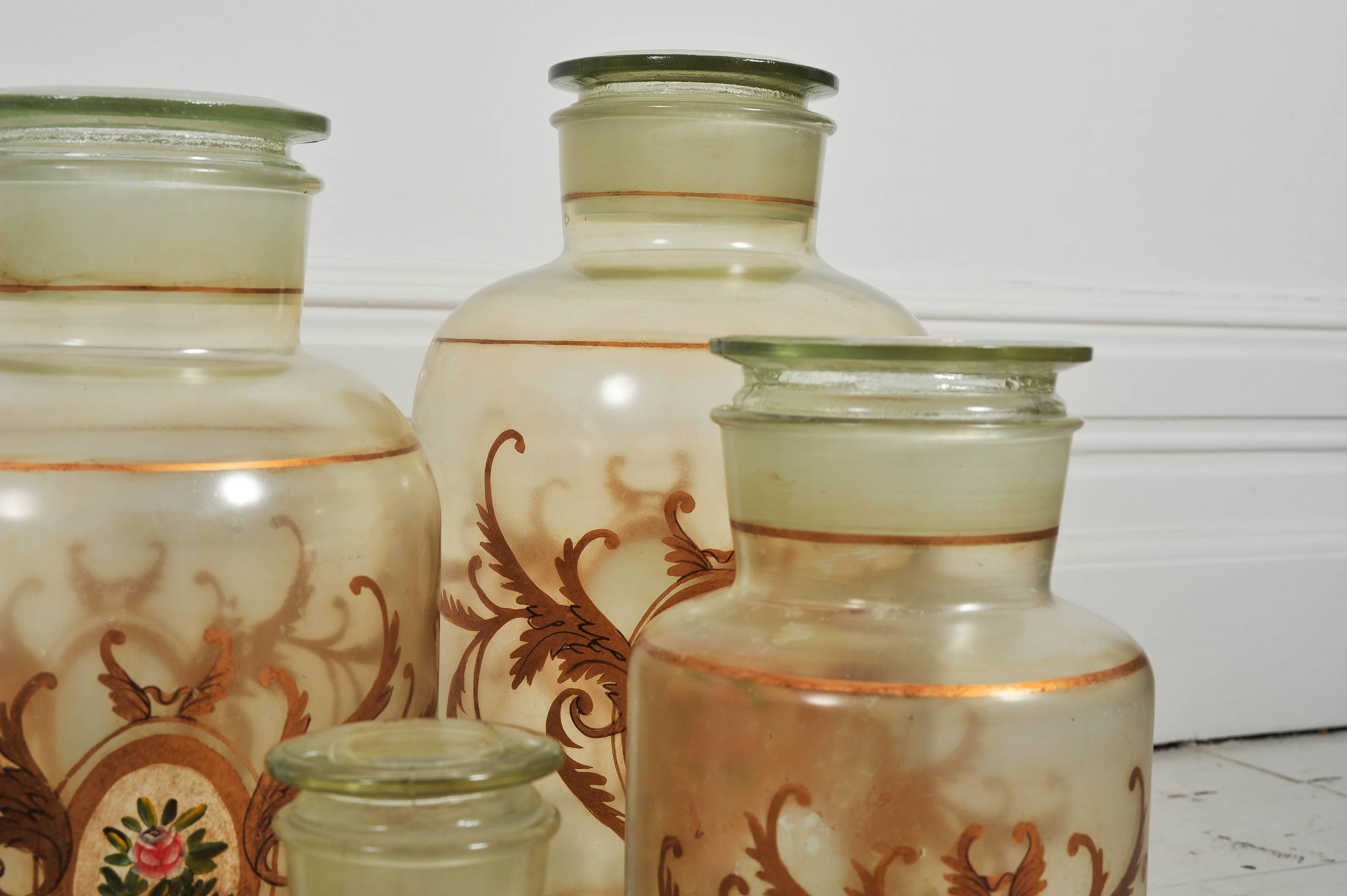 Set of Seven Hand-Painted French Apothecary Jars In Good Condition In Kent, GB