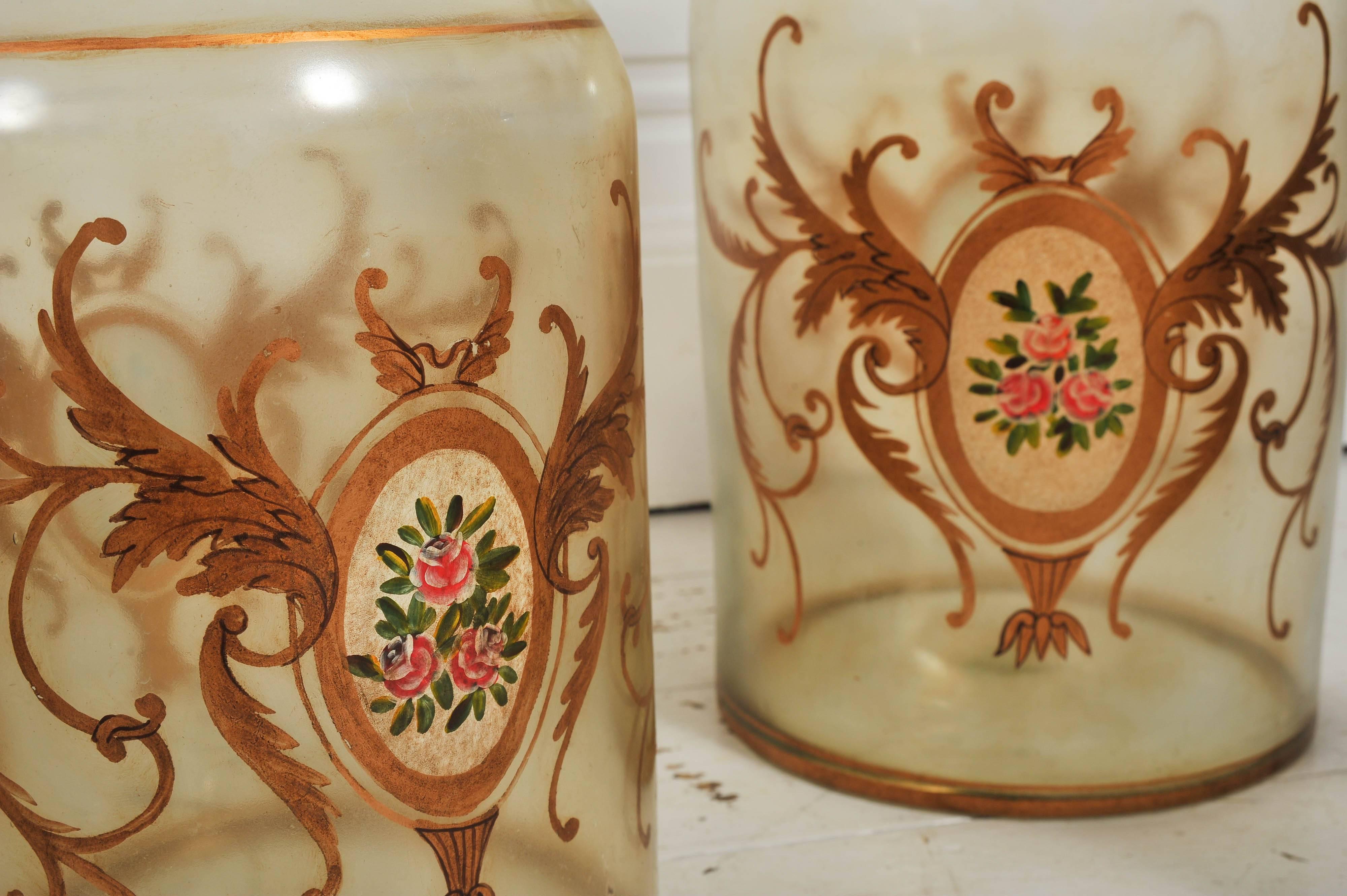 Glass Set of Seven Hand-Painted French Apothecary Jars