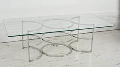 French 1960's Coffee Table with Chrome Circle Base and Glass Top