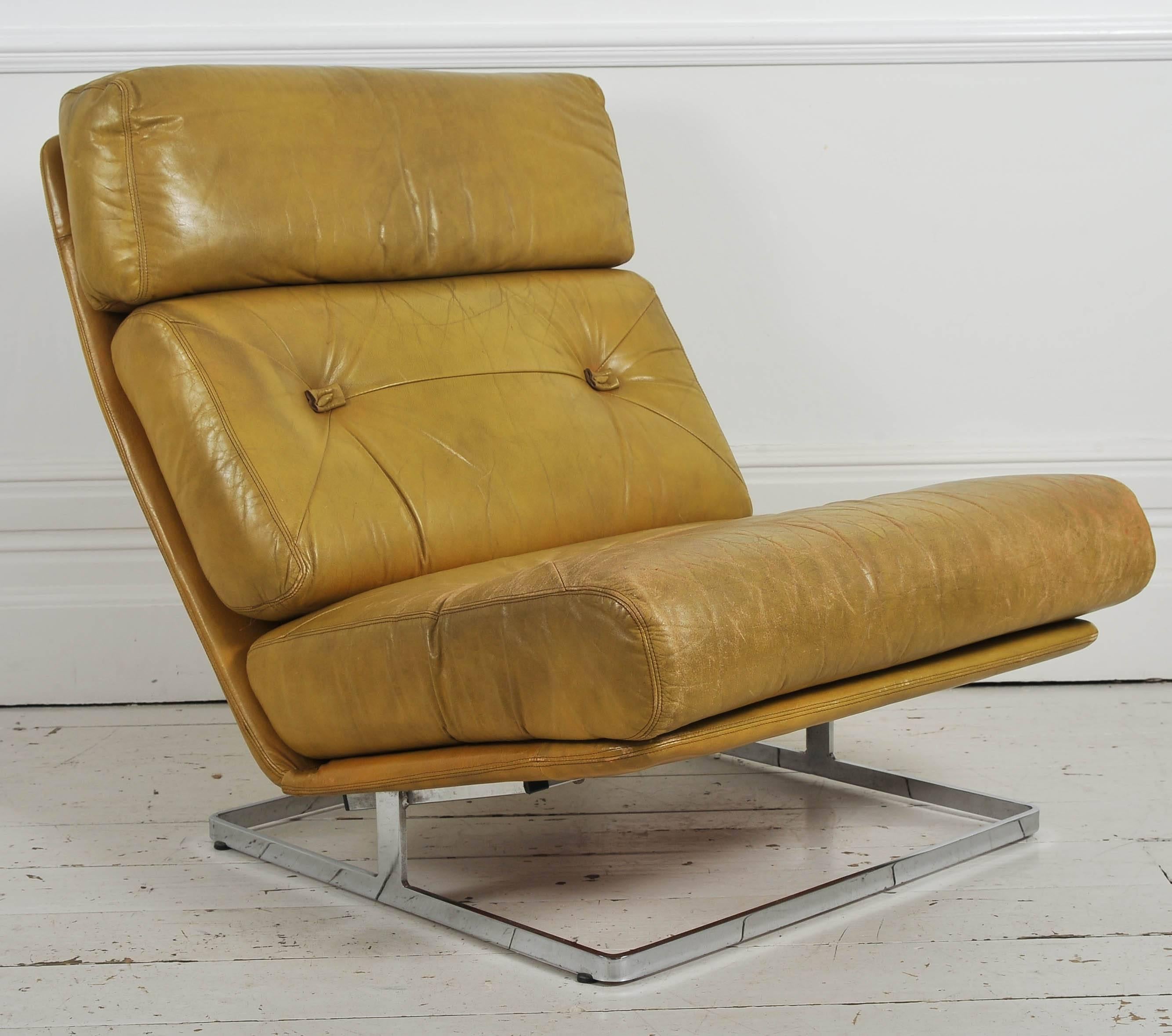 British Pair of Nucleus 1970s Leather and Chrome Low Chairs