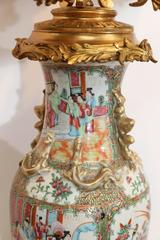 Pair of Rose Medallion Porcelain Candelabrum in Gilt Bronze, 19th Century