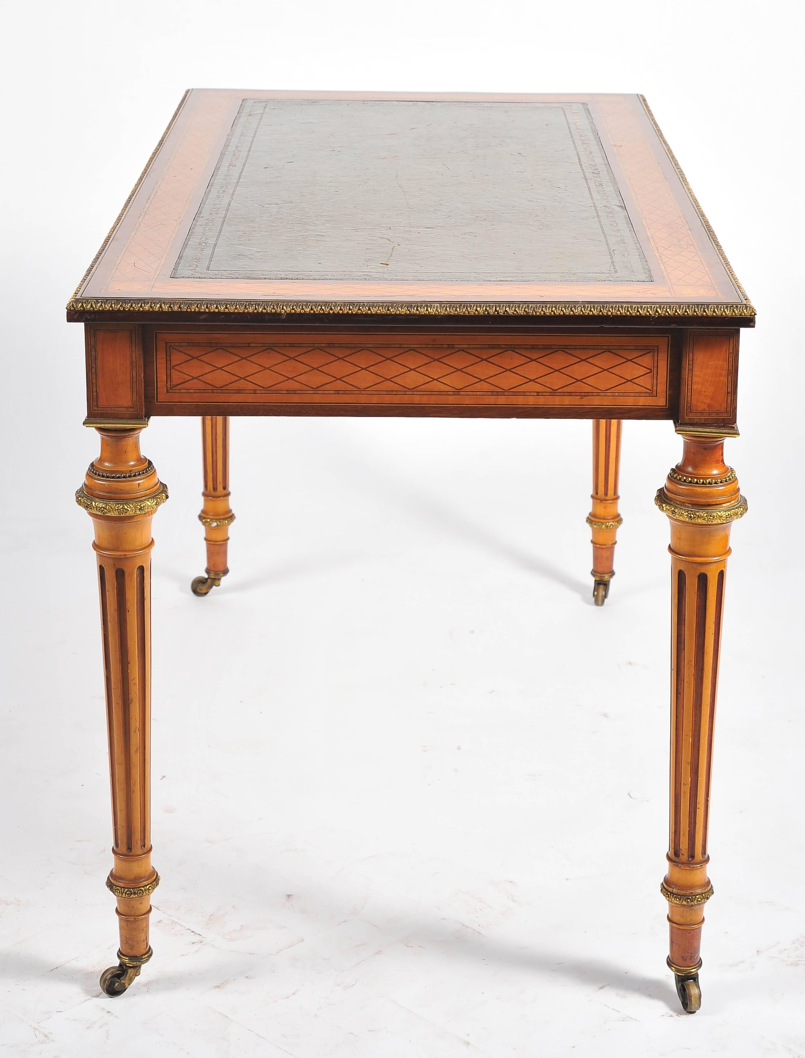 English 19th Century Parquetry Inlaid Writing Table, in the Manner of Donald Ross