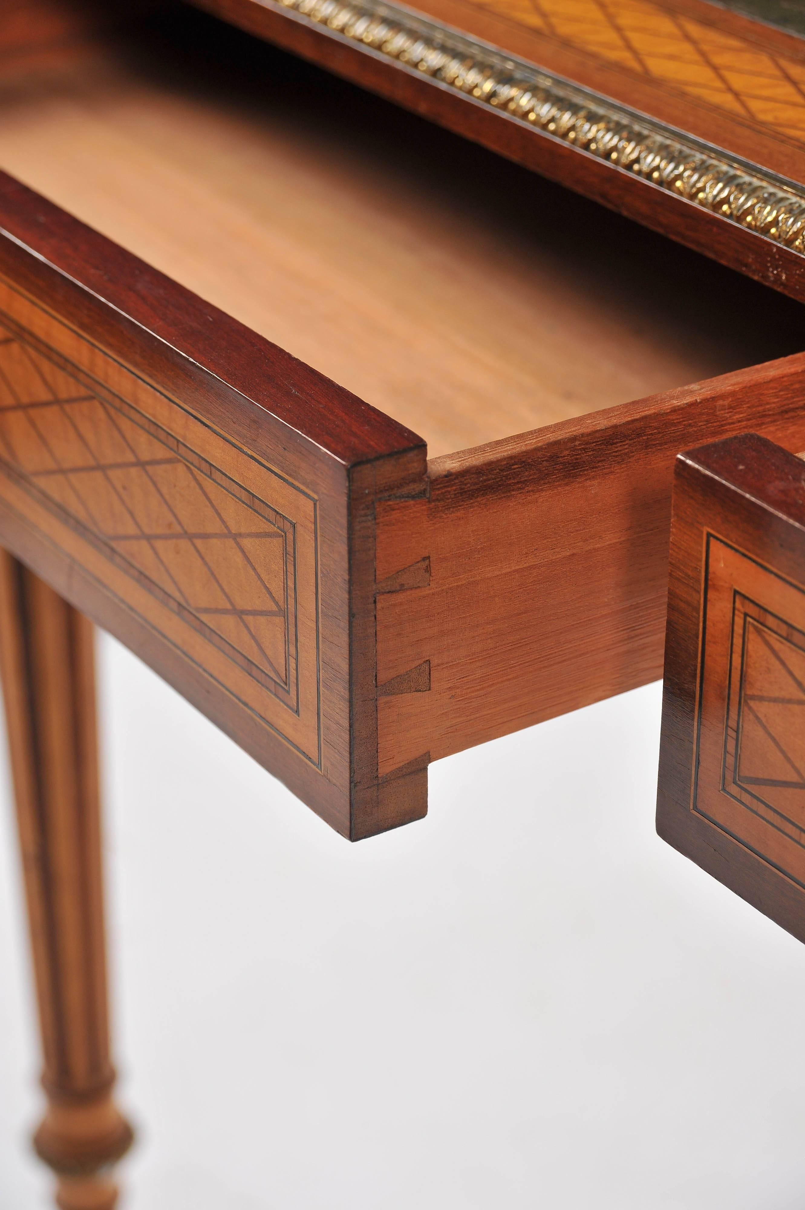 Satinwood 19th Century Parquetry Inlaid Writing Table, in the Manner of Donald Ross