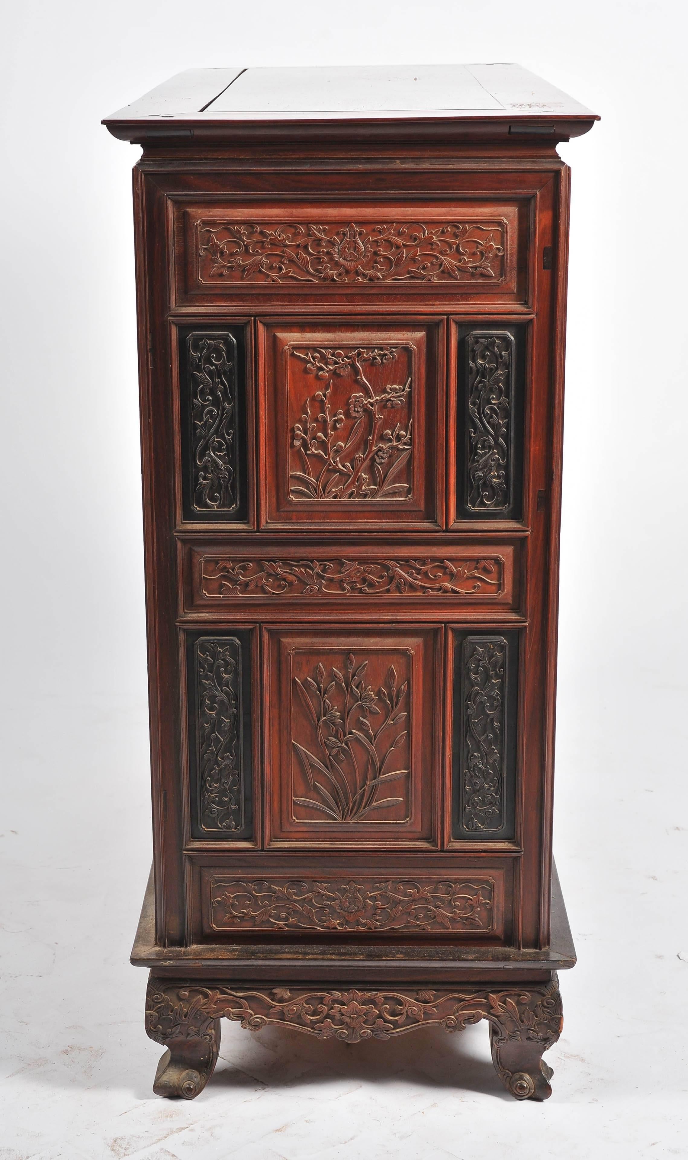 Carved Antique Chinese Hardwood Cabinet