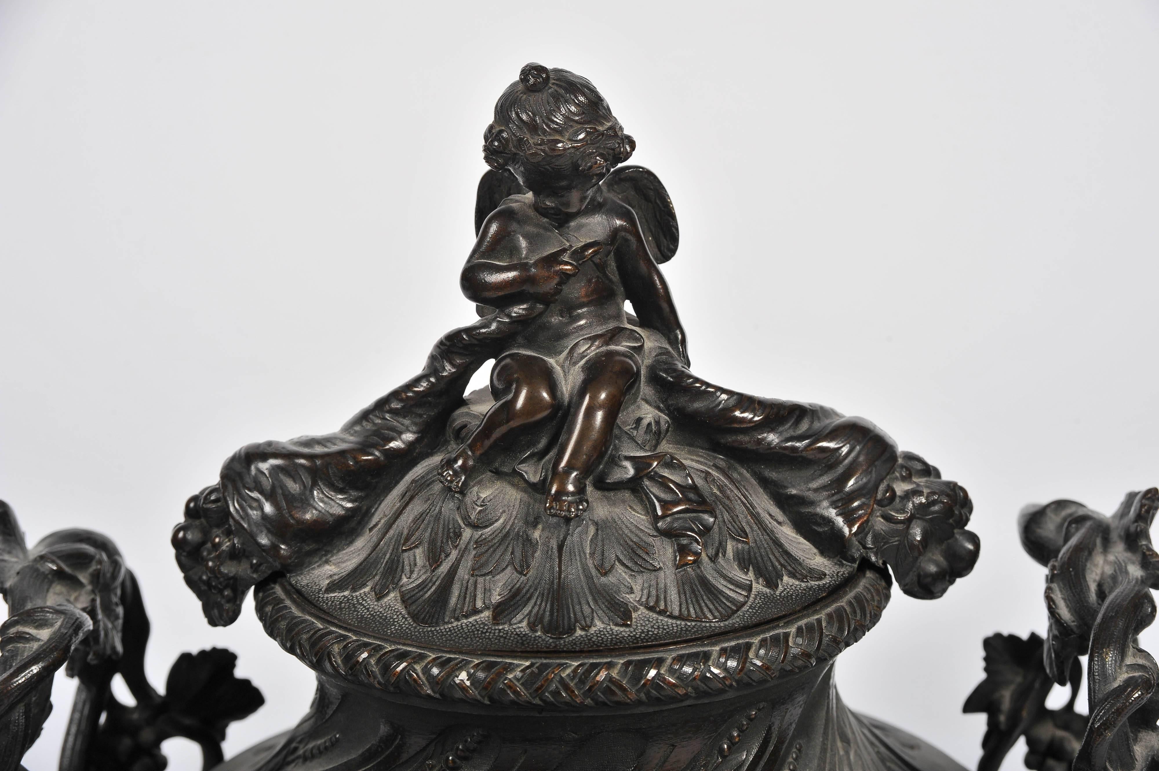 Baroque Pair of 19th Century Louis XVI Style Bronze Urns