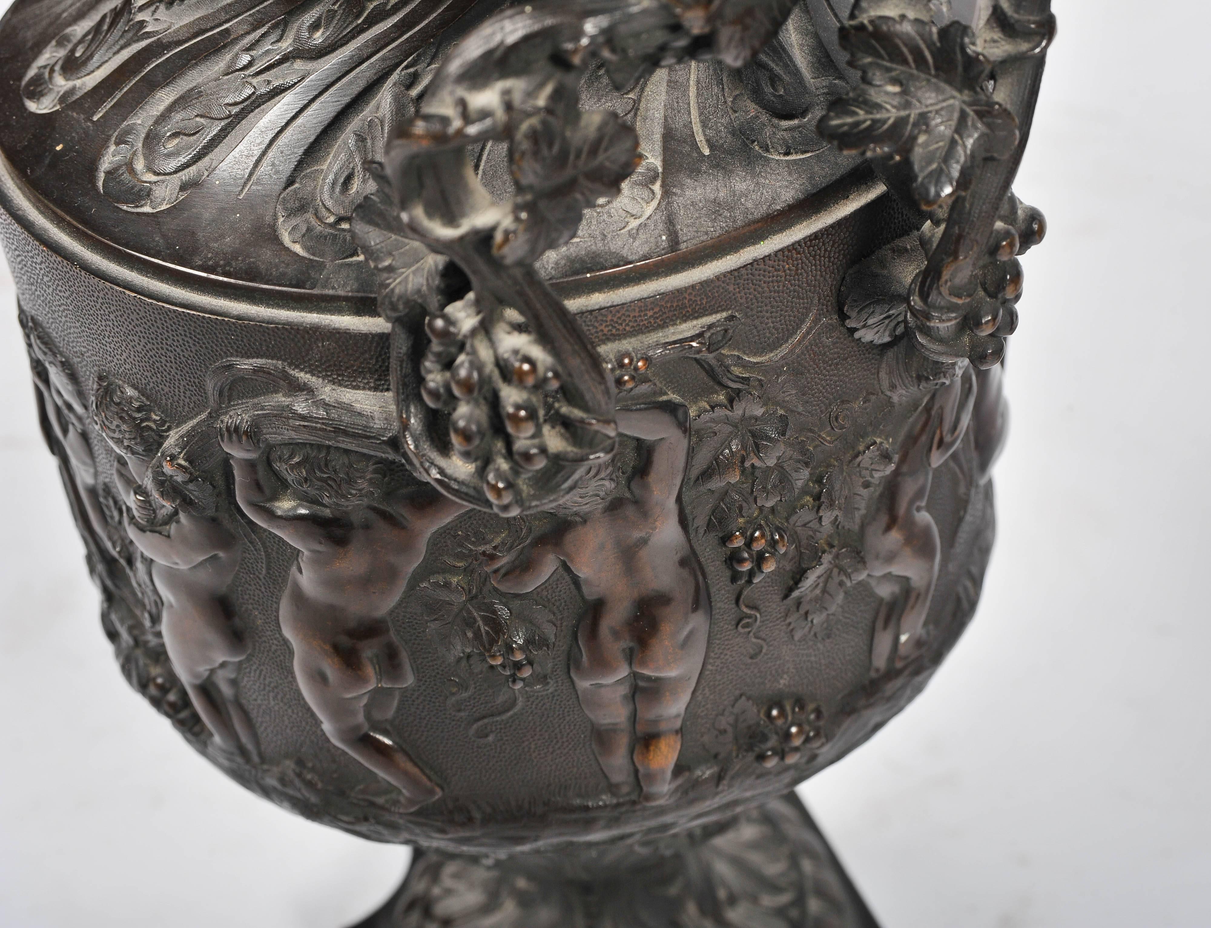 Pair of 19th Century Louis XVI Style Bronze Urns In Good Condition In Brighton, Sussex
