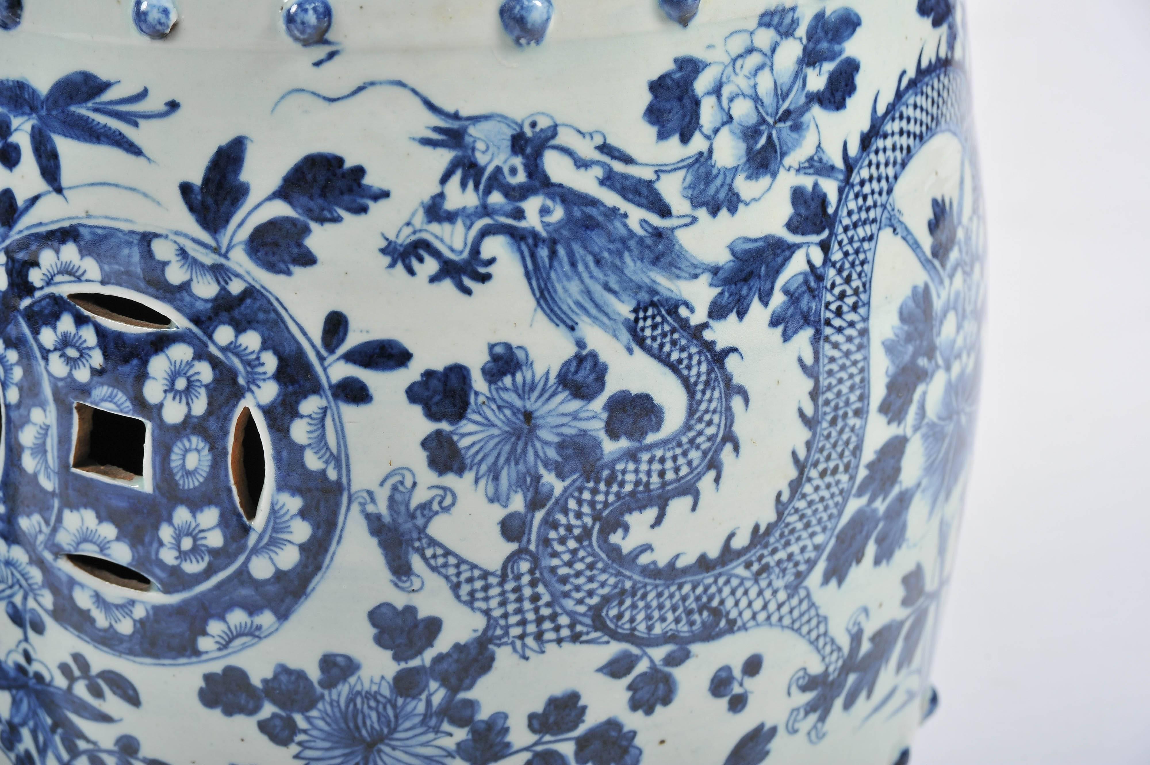 Porcelain Pair of 19th Century Chinese Blue and White Garden Seats