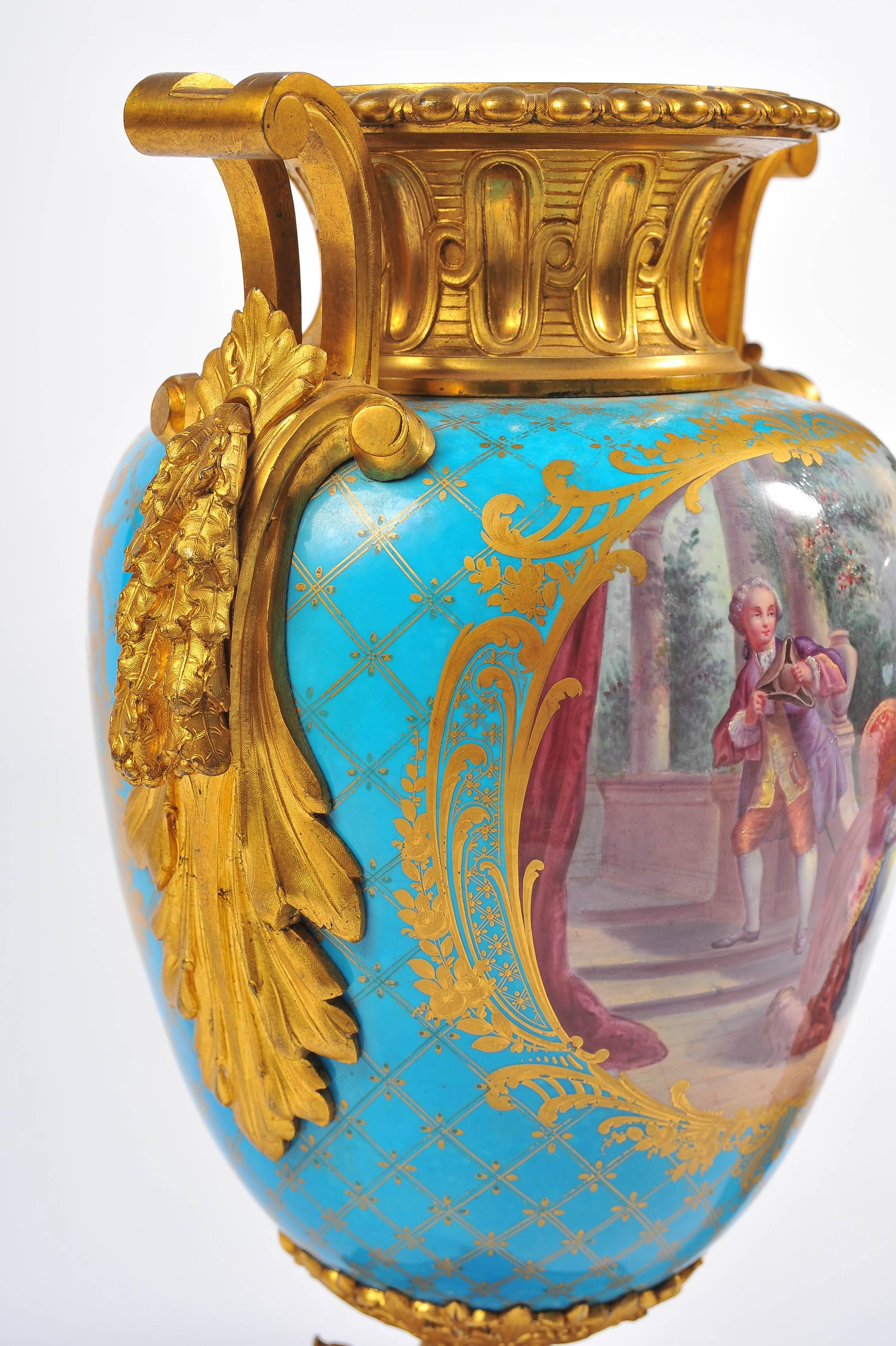 Pair of 19th Century Sevres, Ormolu-Mounted Vases For Sale 1