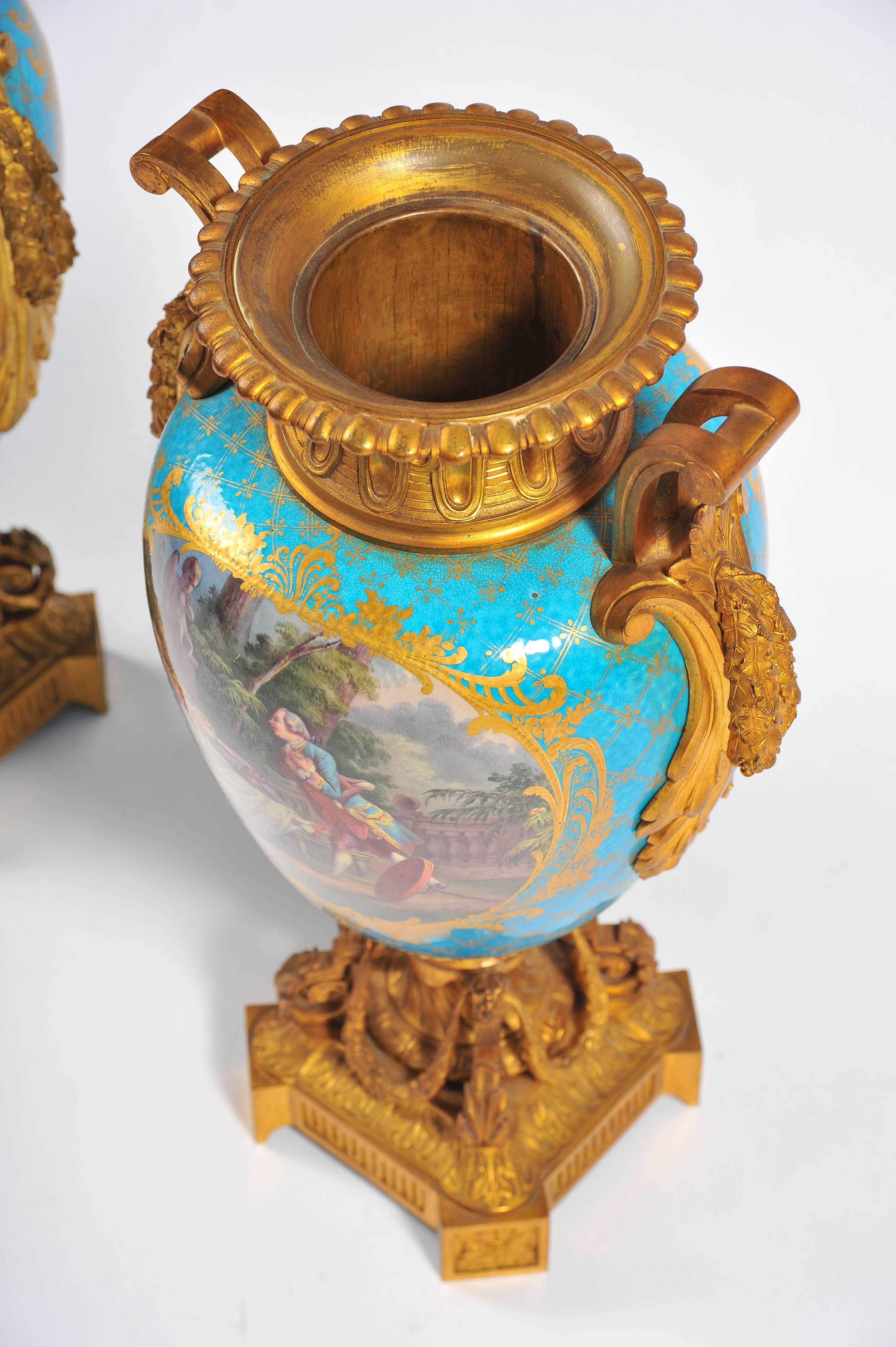 Pair of 19th Century Sevres, Ormolu-Mounted Vases For Sale 2