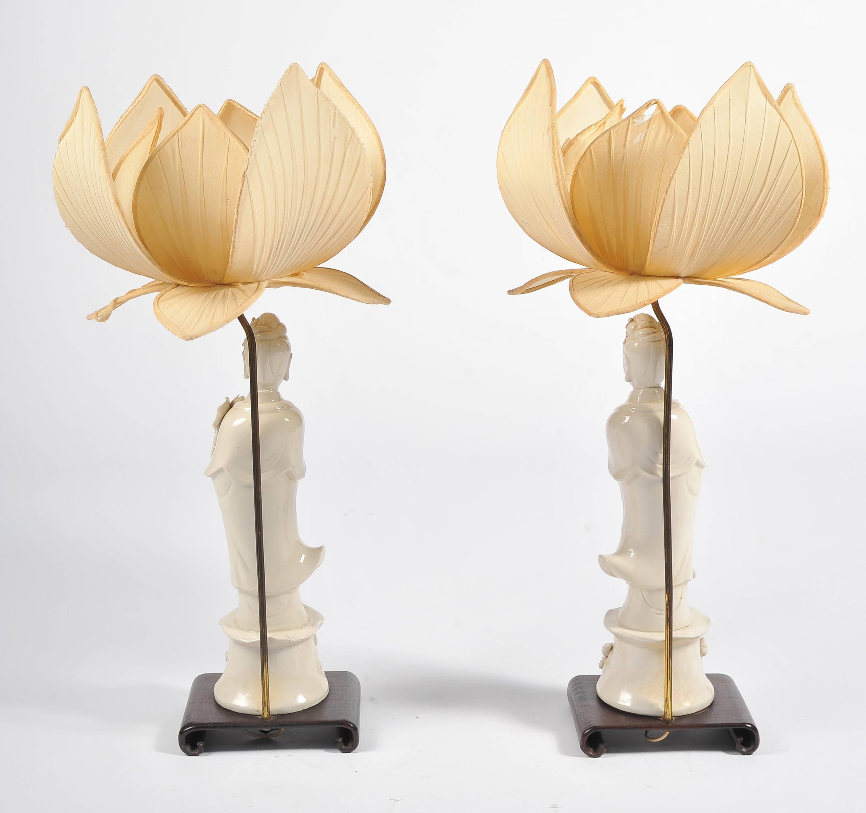 Pair of Chinese Blanc De Chine Guanyin Lamps In Good Condition In Brighton, Sussex