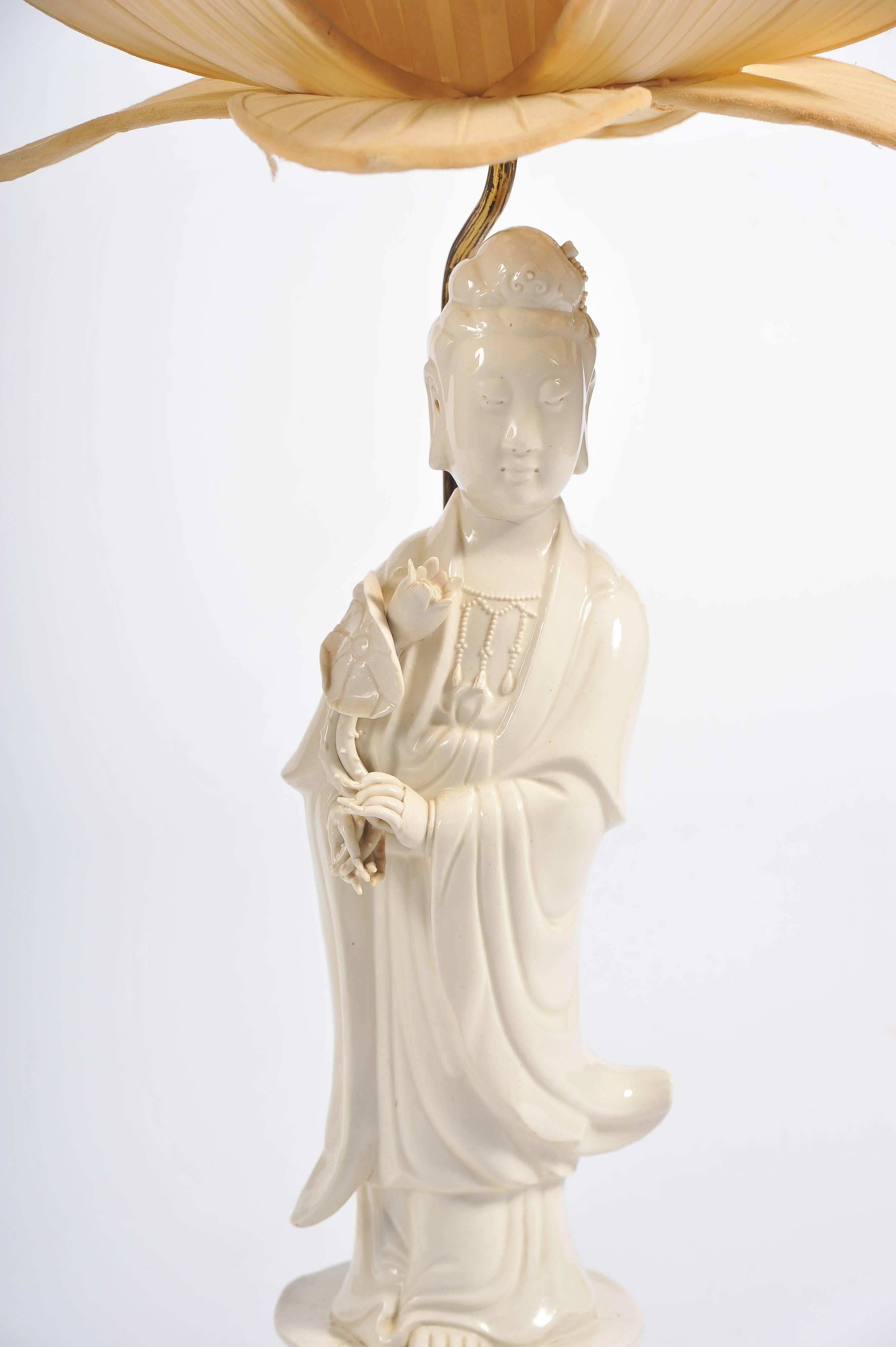 Porcelain Pair of Chinese Blanc De Chine Guanyin Lamps