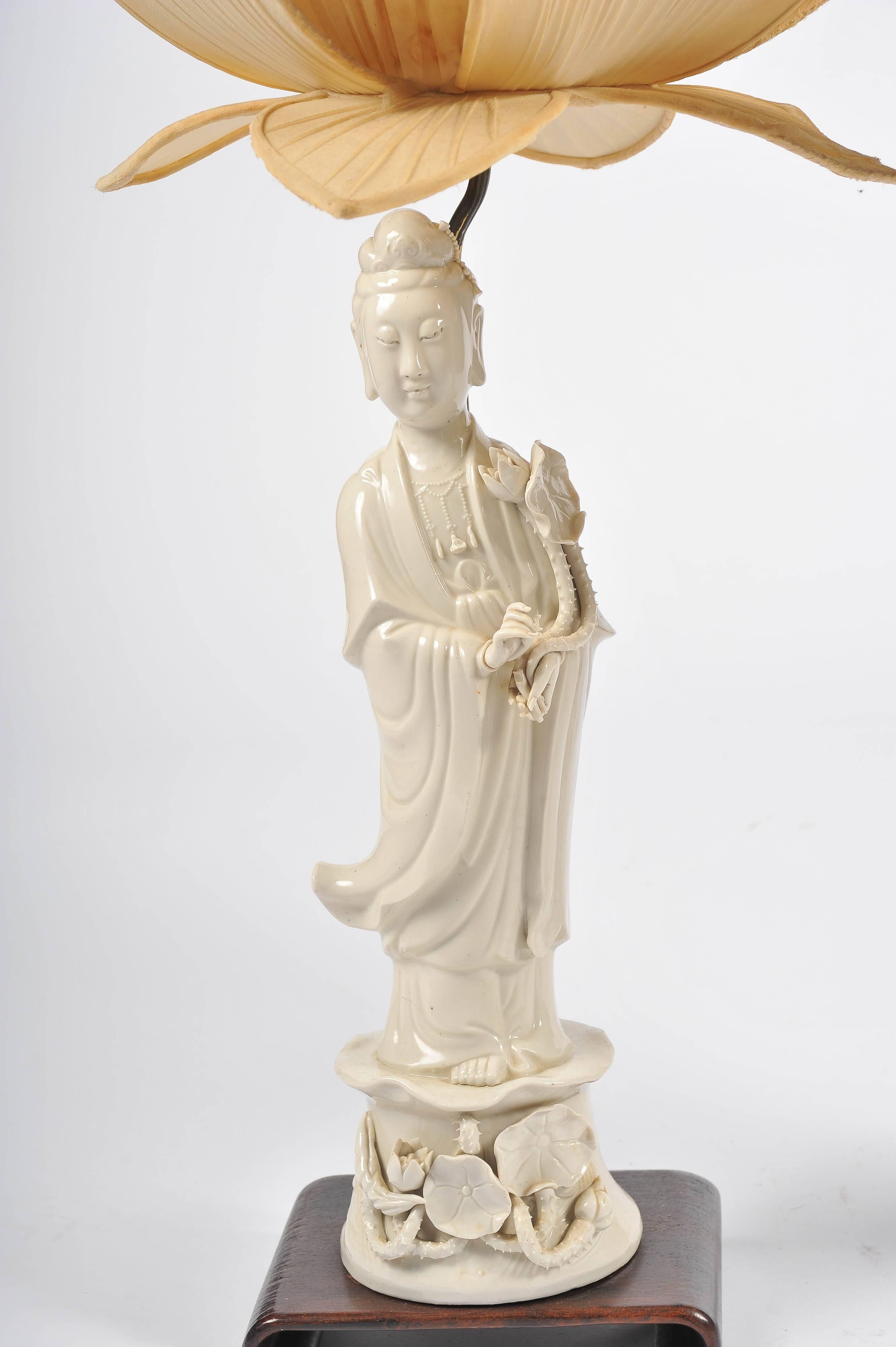 Pair of Chinese Blanc De Chine Guanyin Lamps 1