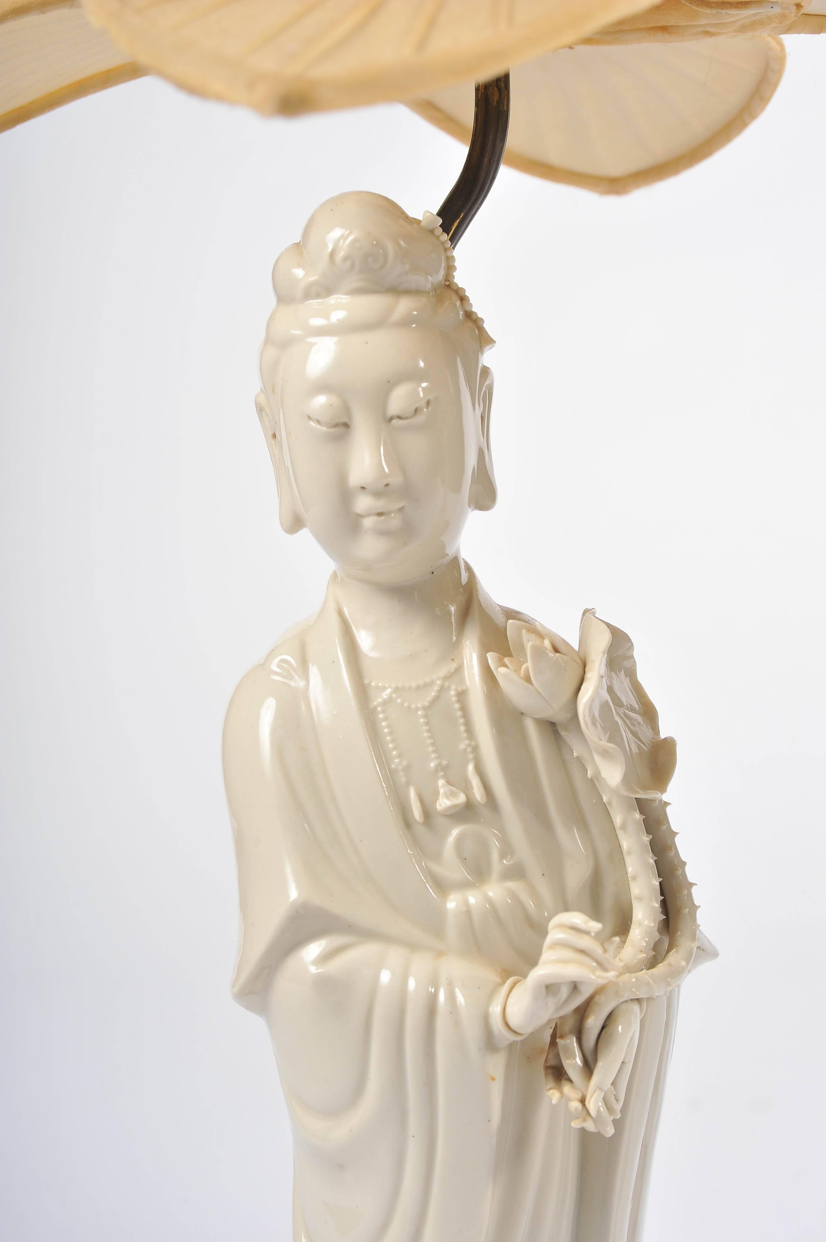 Pair of Chinese Blanc De Chine Guanyin Lamps 2
