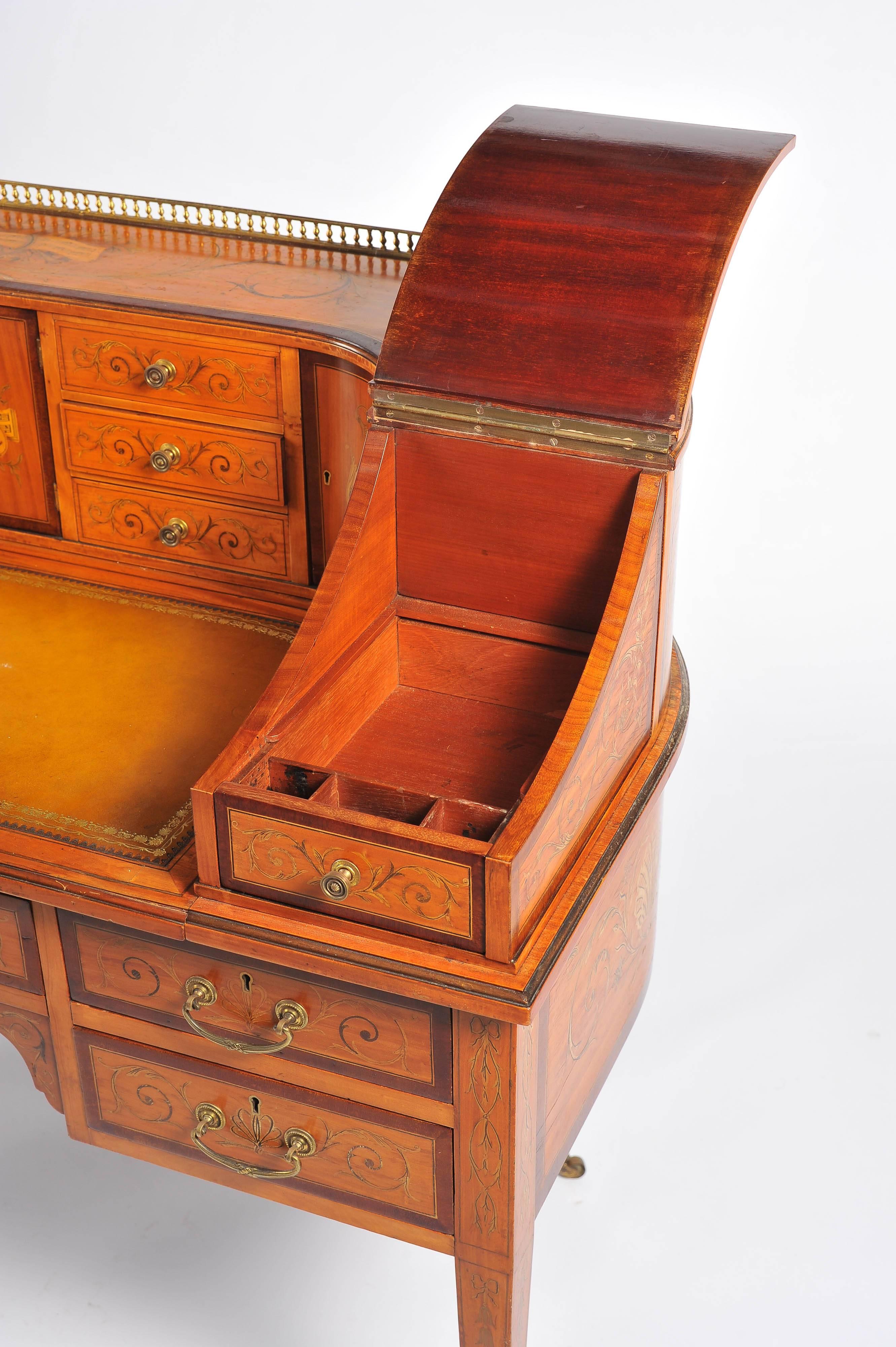 Escritorio eduardiano de madera satinada Carlton House Incrustación en venta